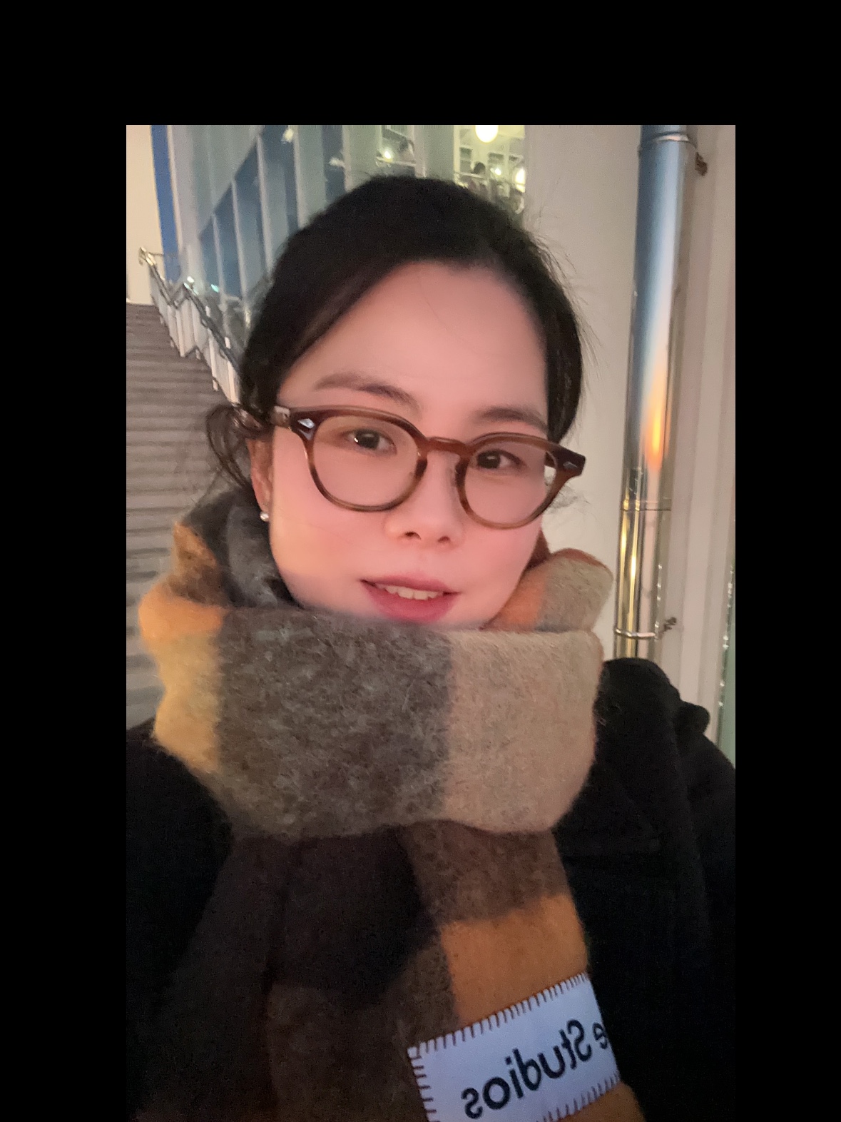 Acne Studios Mohair Check Muffler Chestnut Brown Yellow Green 착용 스타일