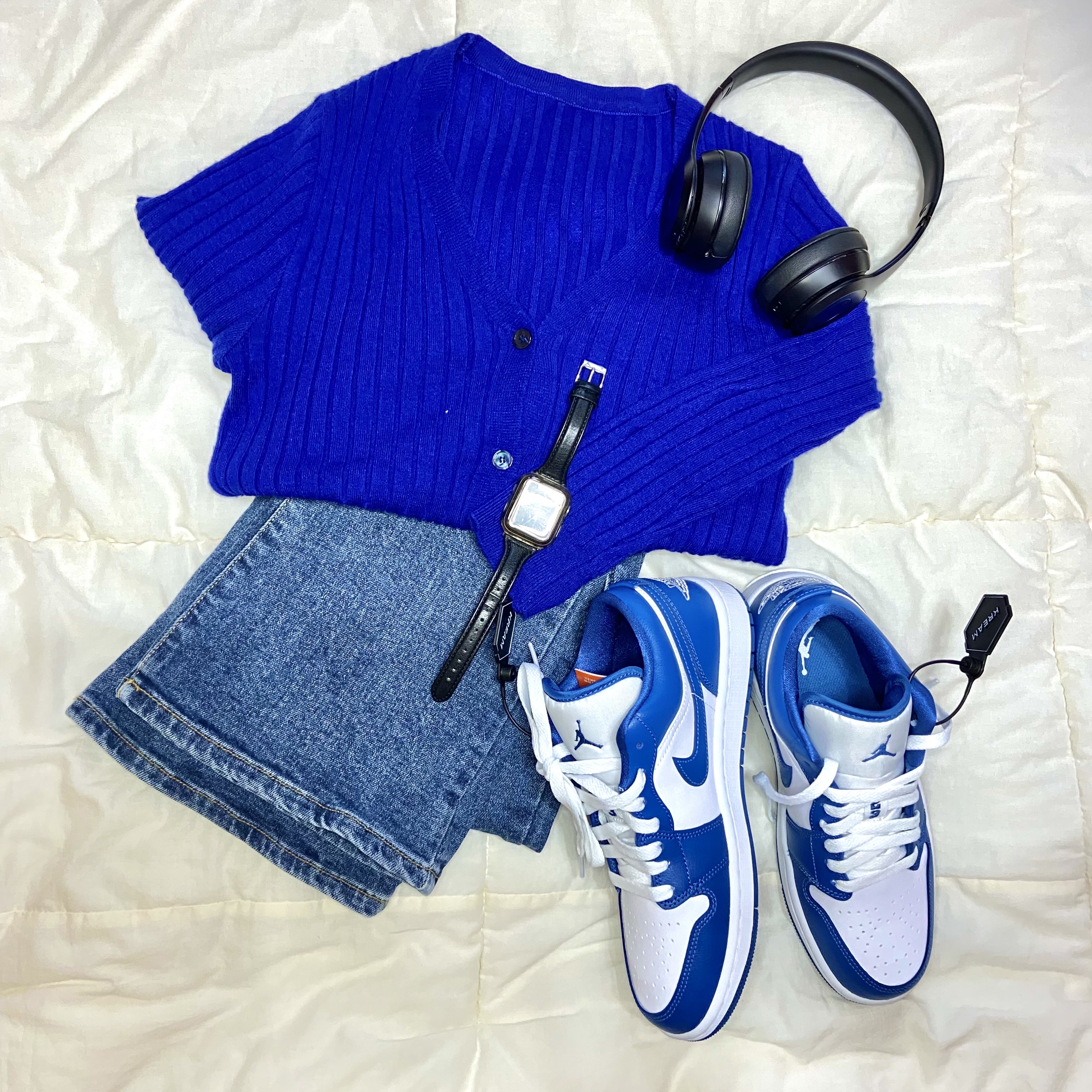 (W) Jordan 1 Low White Dark Marina Blue 착용 스타일