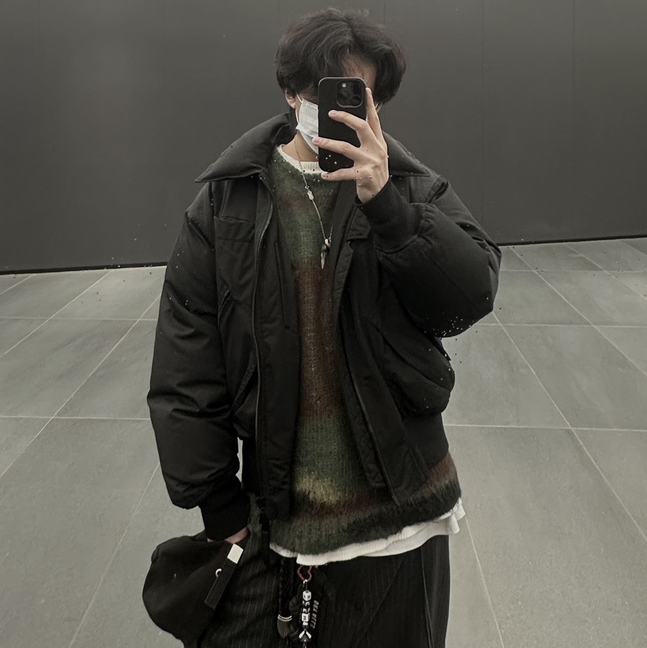 Supreme x Comme des Garcons Junya Watanabe Man Brushed Camo Sweater Olive - 21FW, Human Made Military Card Case Black 착용 스타일 - 1
