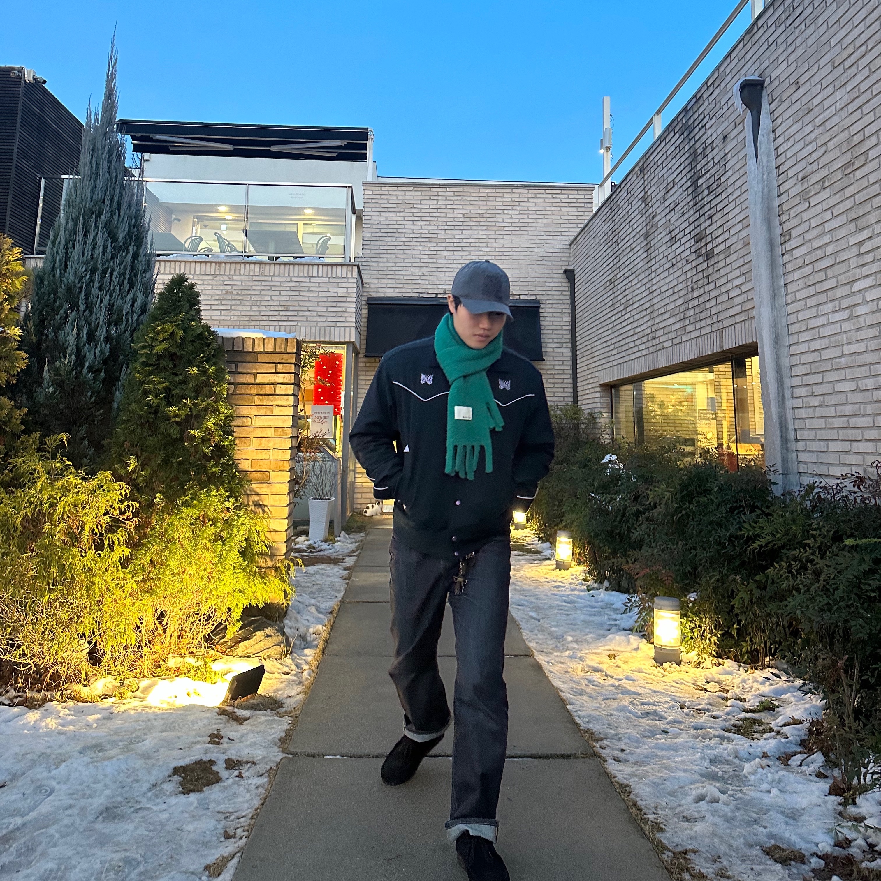 Needles PE/PU Double Cloth Piping Cowboy Jacket Black 착용 스타일 - 1