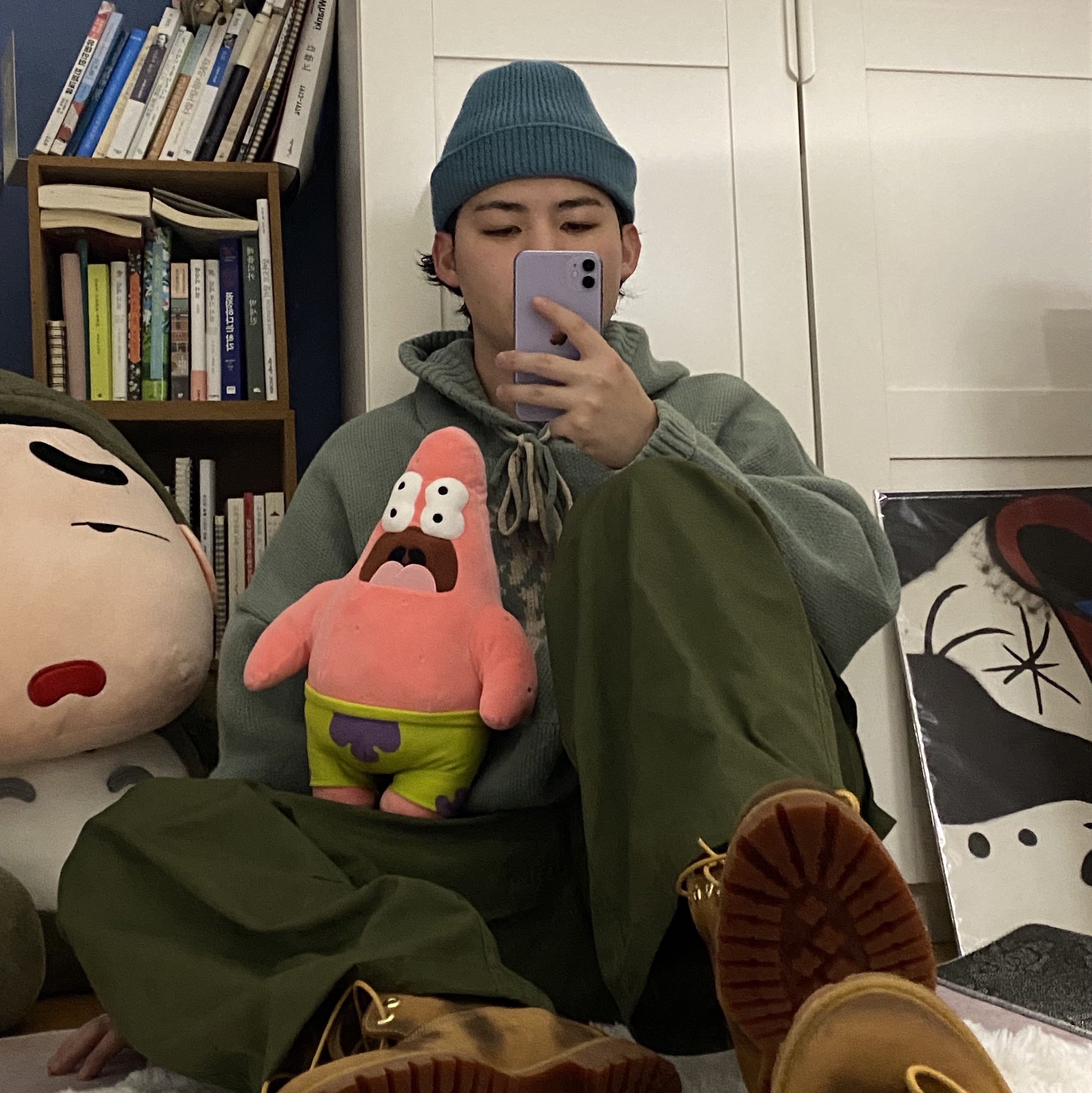 Uniqlo UT x CPFM x SpongeBob Plush Toy Patrick Star, AJOBYAJO PBA DBOF Wool Knit Hoodie MINT 착용 스타일
