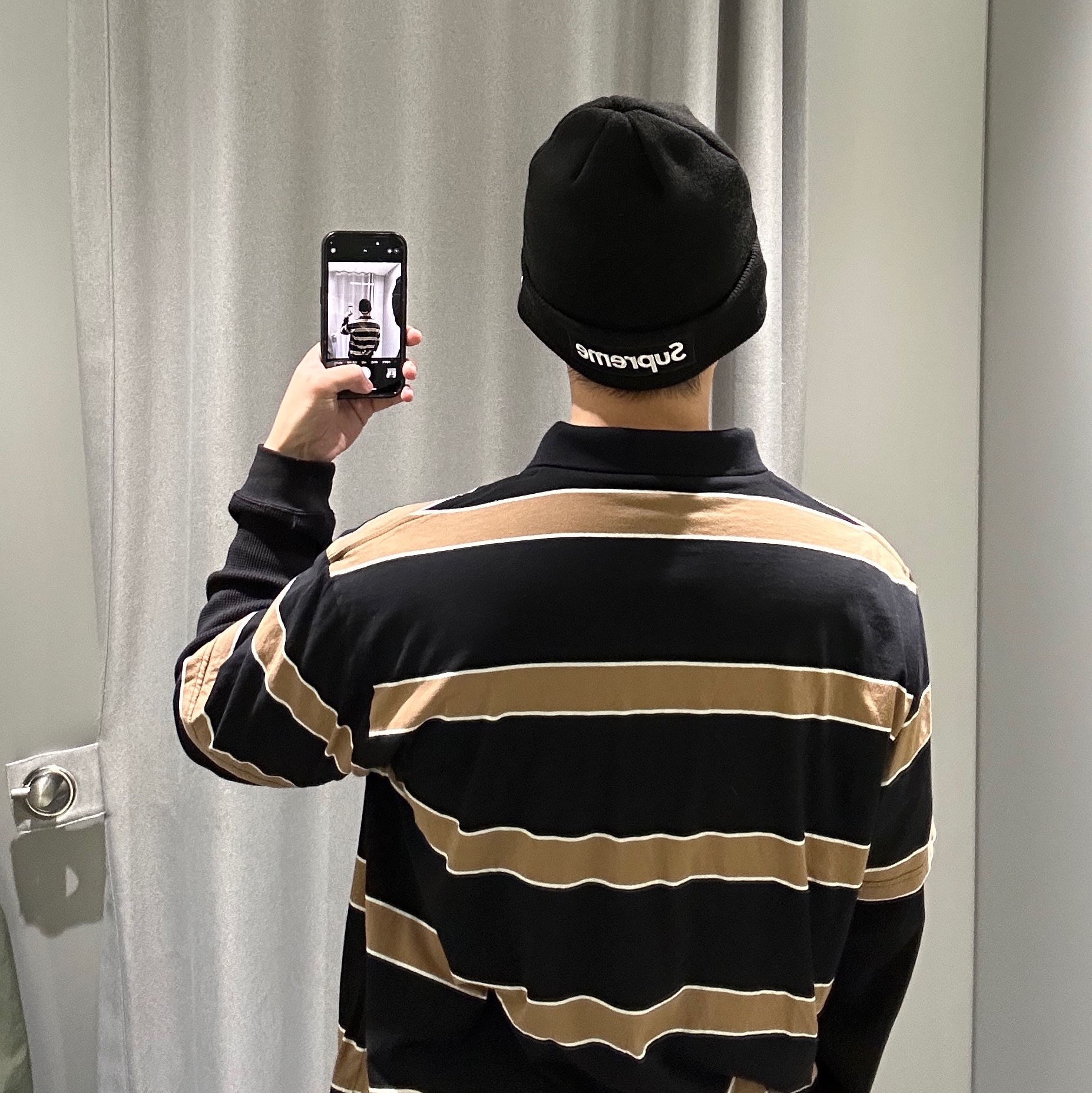 Supreme x Dickies Thermal Polo Black - 24FW, Supreme New Era Box Logo Beanie Black - 24FW 착용 스타일