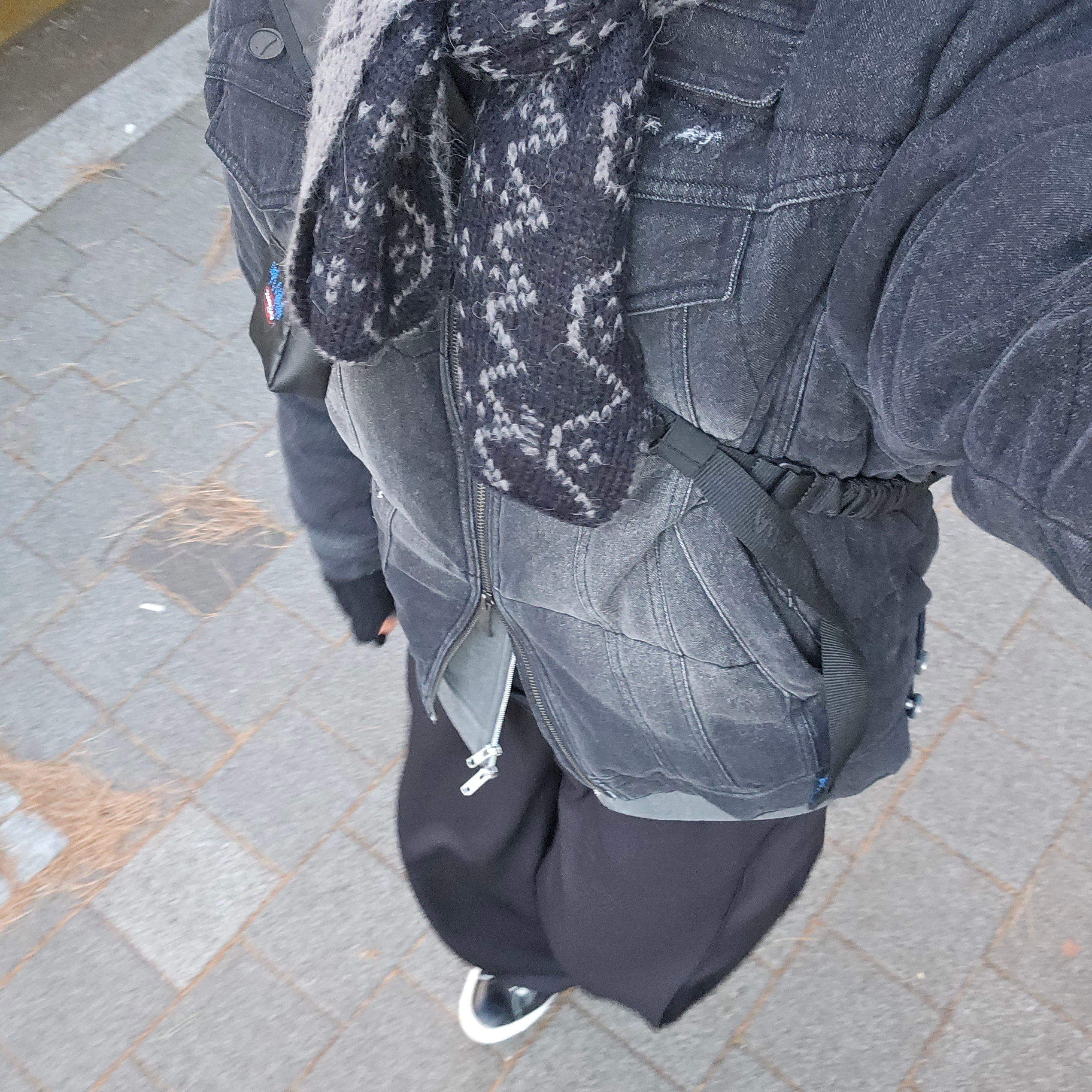 Ader Error Nox Puffer Jacket Noir, Polyteru Ethnic Pattern Muffler (Nordic) Black 착용 스타일 - 3