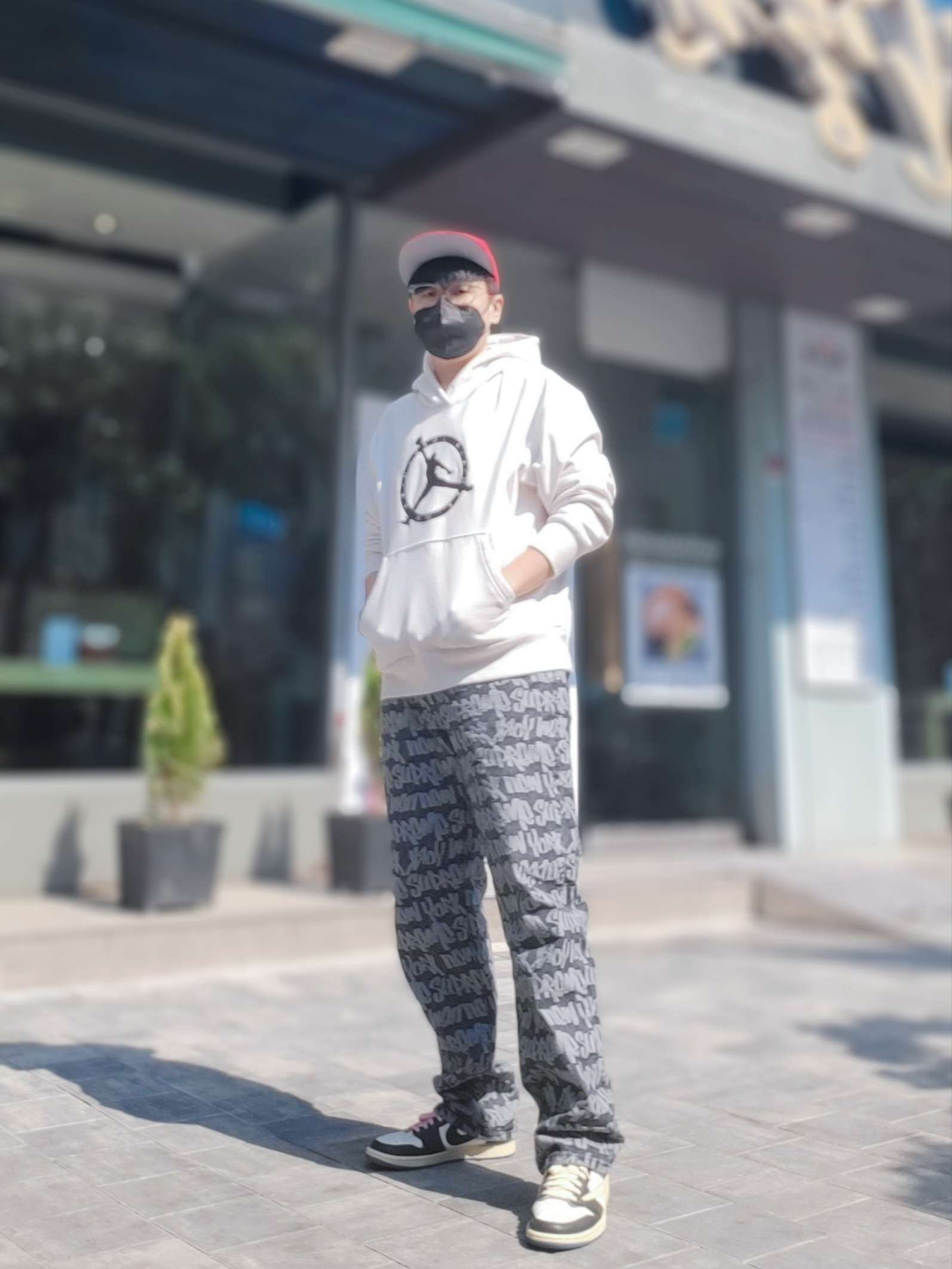 Jordan x Off-White Hoodie Phantom - Asia, Supreme Fat Tip Jacquard Regular Jean Black - 22SS 착용 스타일