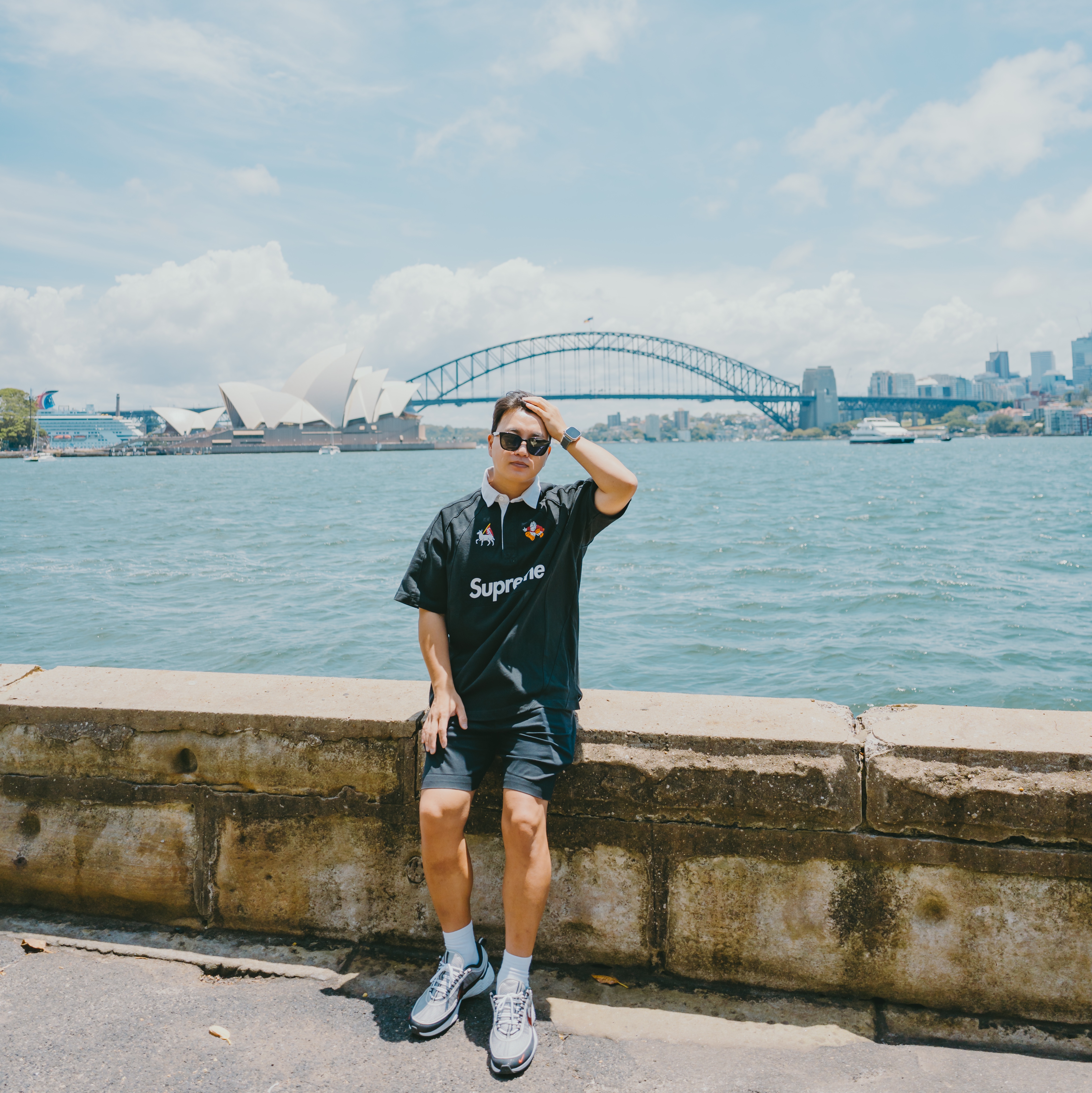 Supreme S/S Rugby Black - 24SS, Nike Air Zoom Spiridon Metallic Silver and Sport Red 2024 착용 스타일 - 2