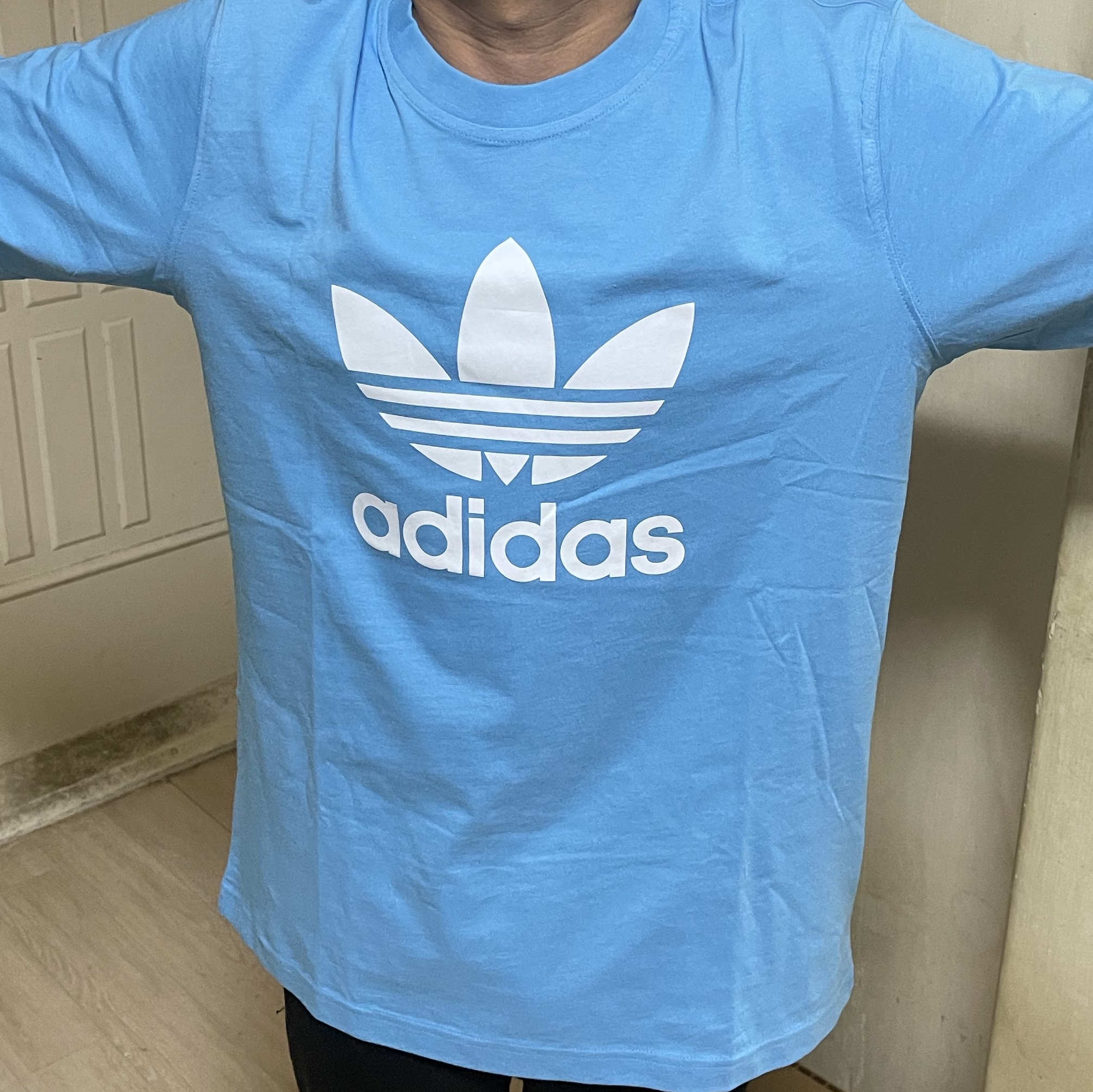 Adidas Adicolor Trefoil T-Shirt Semi Blue Burst - KR Sizing 착용 스타일
