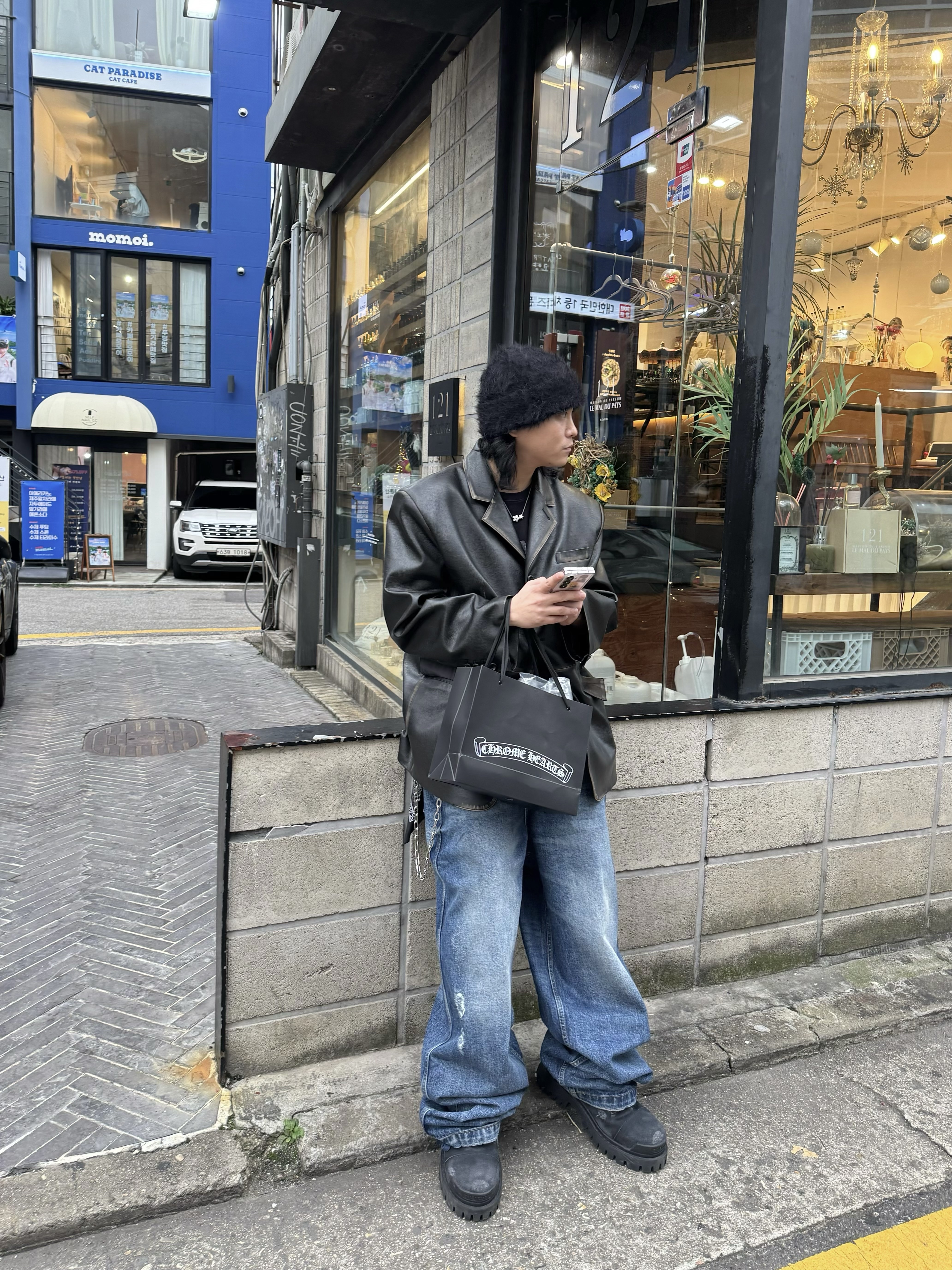 Nonnod Double Pocket Japanese Denim Mid Blue, Balenciaga Combat Strike 20mm Boots Black 착용 스타일 - 4