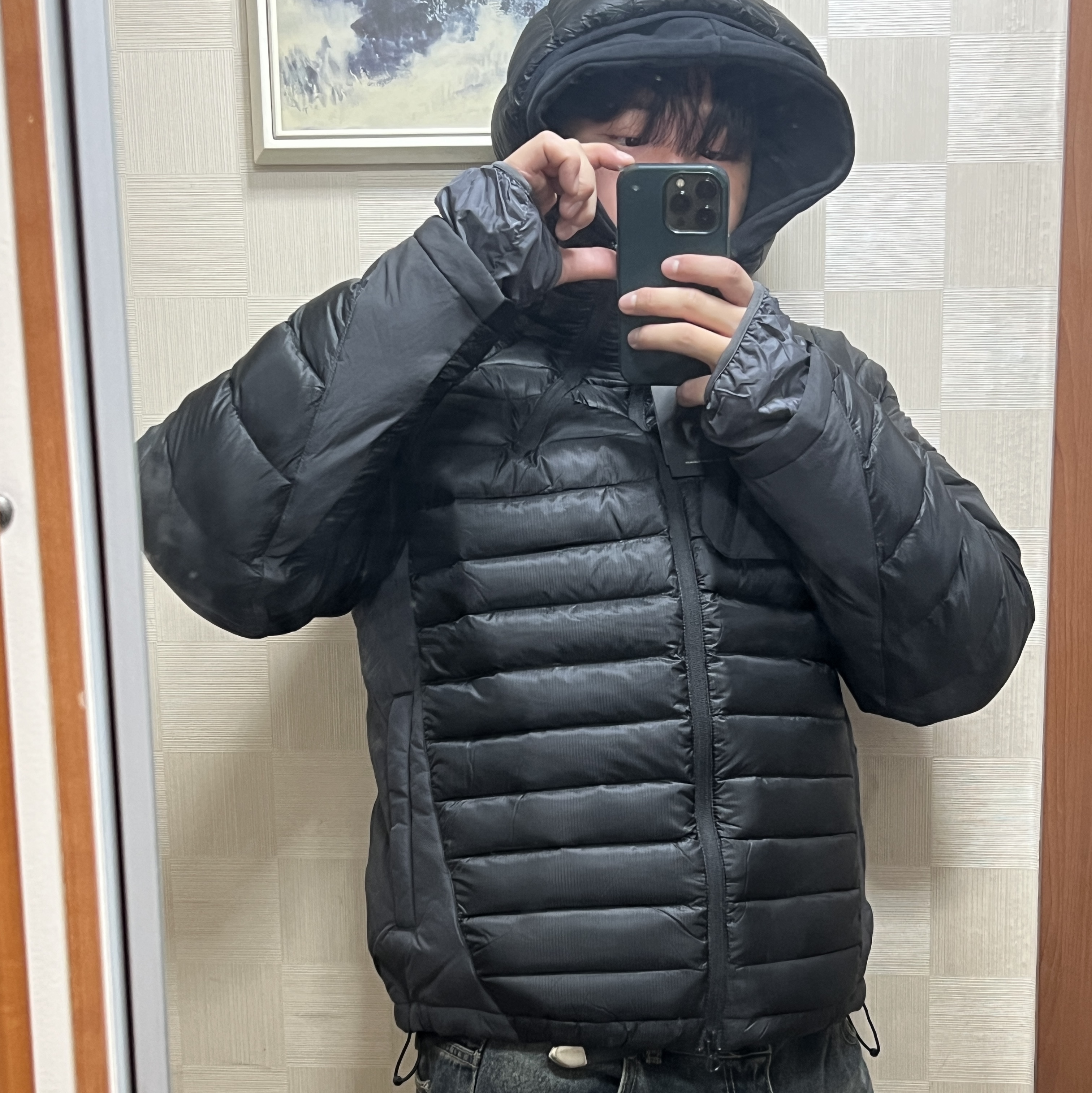 Sansan Gear Paneled Puffer Jacket Black - 24FW 착용 스타일