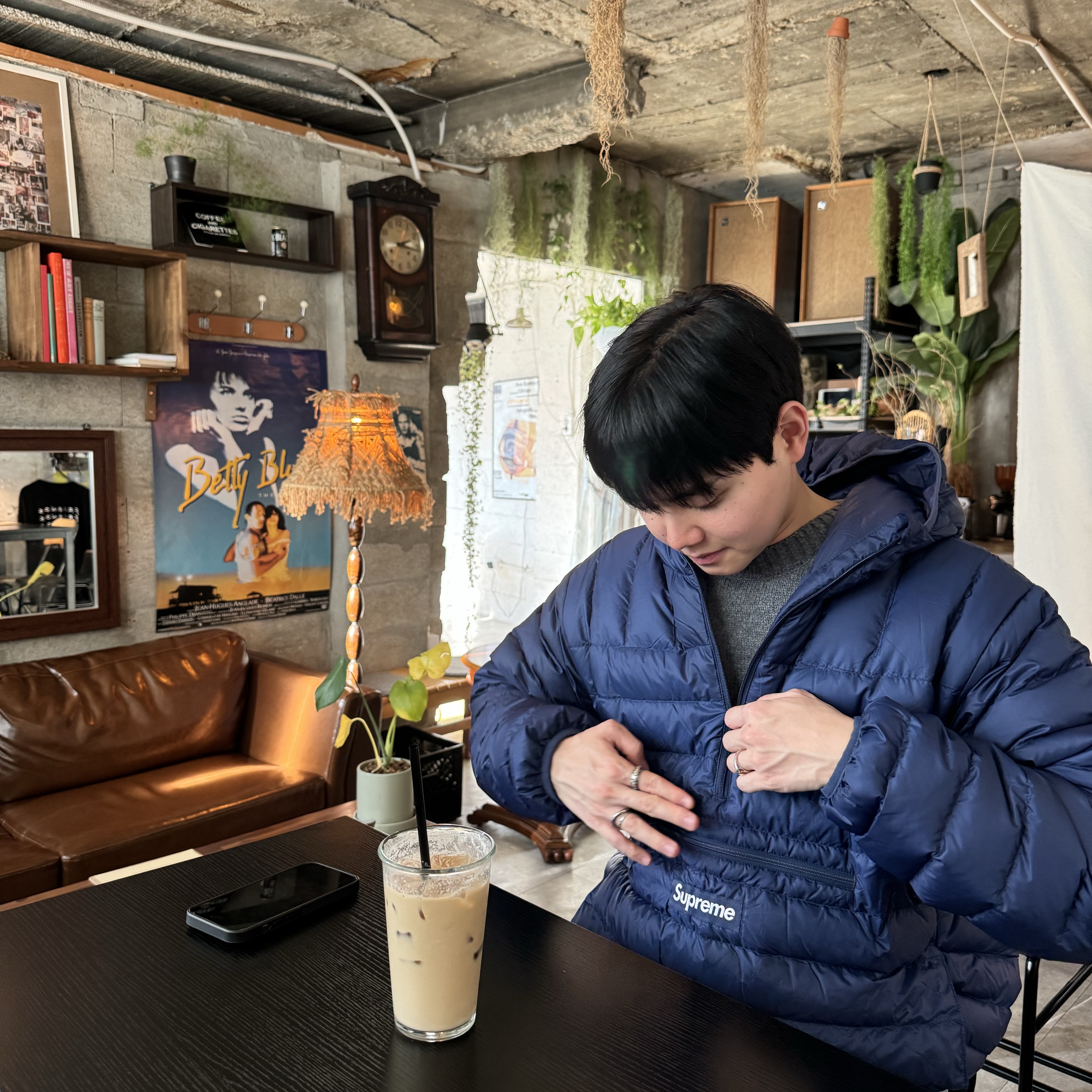 Supreme Micro Down Half Zip Hooded Pullover Navy - 24FW 착용 스타일
