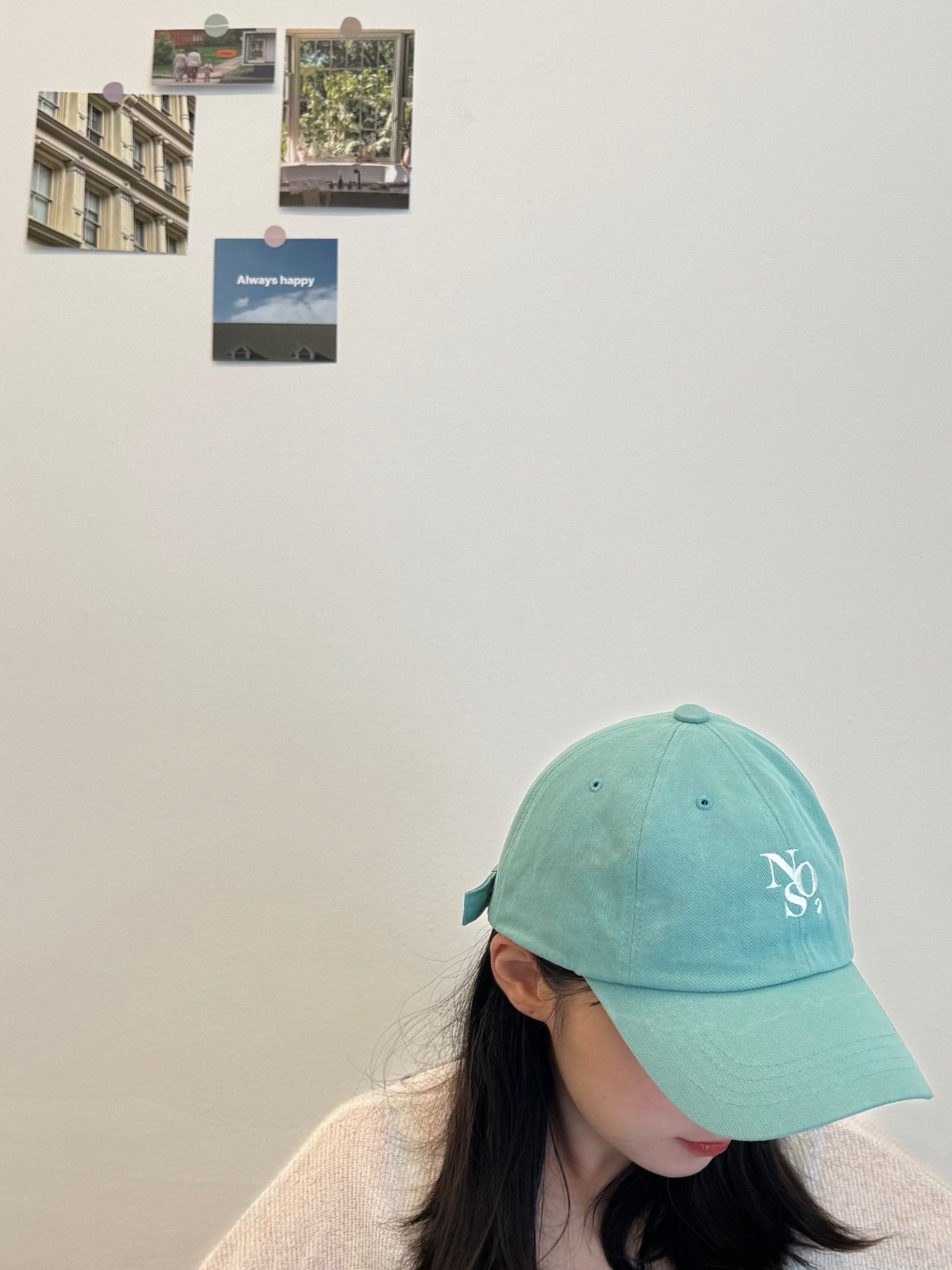 NOS7 Signature Symbol Ball Cap Mint 착용 스타일