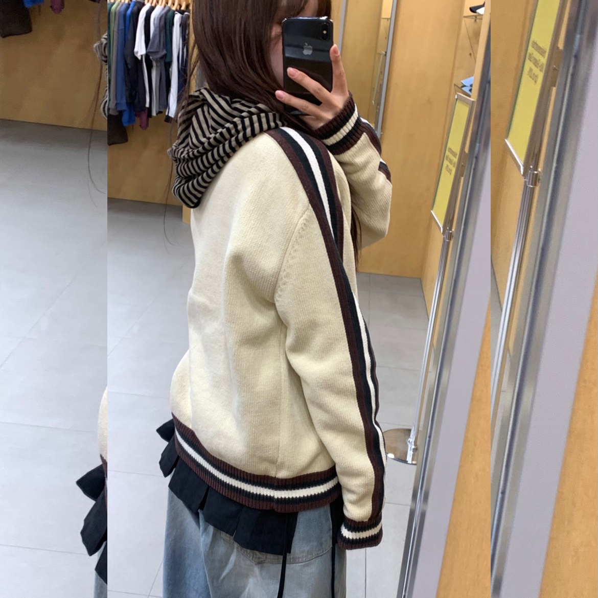 Thisisneverthat Striped Zip Cardigan Ivory 착용 스타일