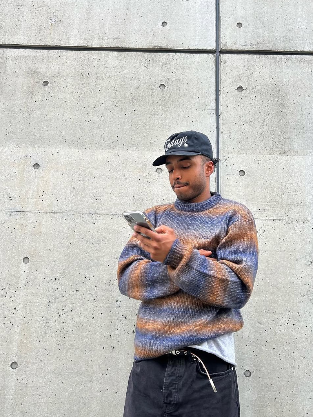 Millo Archive Multi Stripe Mohair Knit Navy, Supreme Waffle Small Box Sweater Melange Black Stripe - 24FW 착용 스타일 - 2