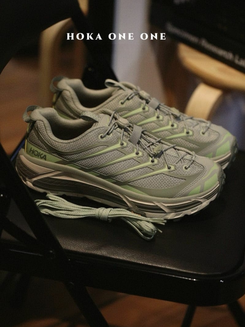 Hoka Mafate Three 2 Barely Seed Green, Hoka Mafate Speed 2 Black Castlerock 착용 스타일