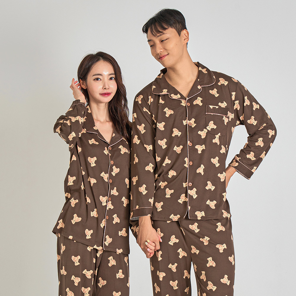 [3% 적립] 에이원 유니섹스 피치 기모 곰돌이 카라 긴팔 잠옷 세트 브라운([3% 적립] Aone Unisex Peach Fleece Teddy Bear Collar Longsleeve Pajama Set Brown) - 2