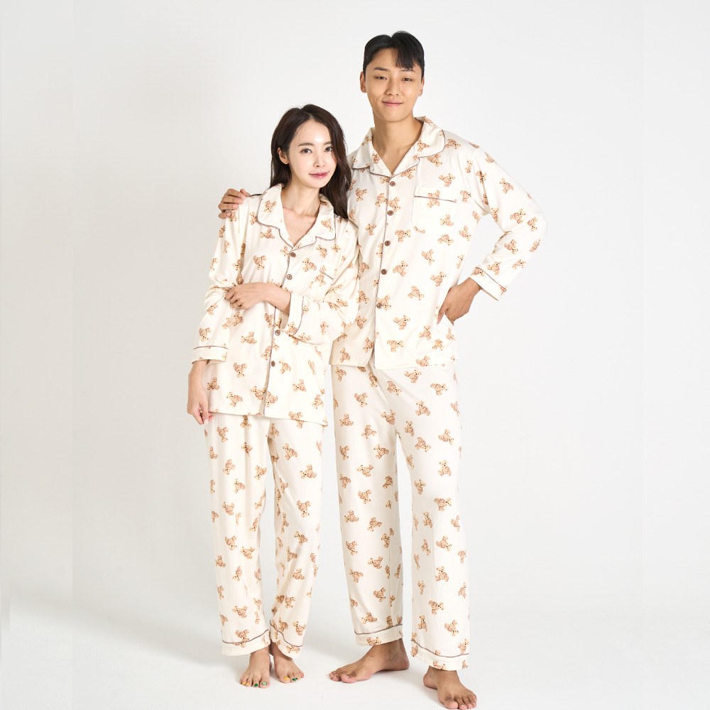 [3% 적립] 에이원 유니섹스 피치 기모 곰돌이 카라 긴팔 잠옷 세트 아이보리([3% 적립] Aone Unisex Peach Fleece Teddy Bear Collar Longsleeve Pajama Set Ivory) - 2