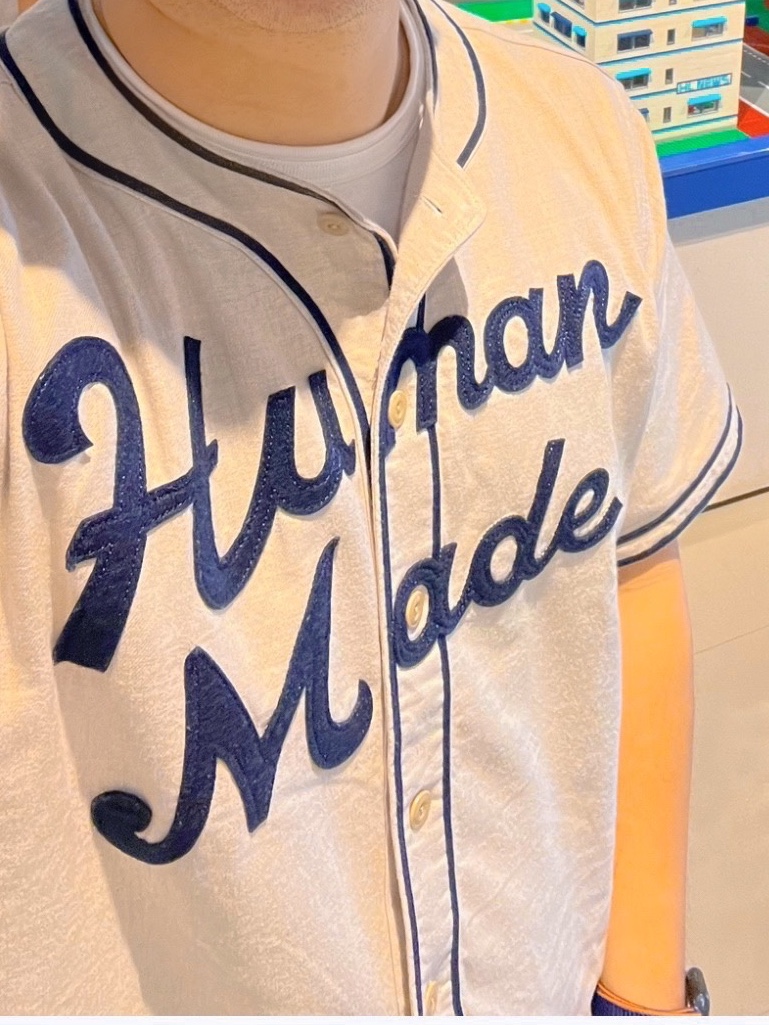Human Made Baseball Shirt Beige 착용 스타일 - 1