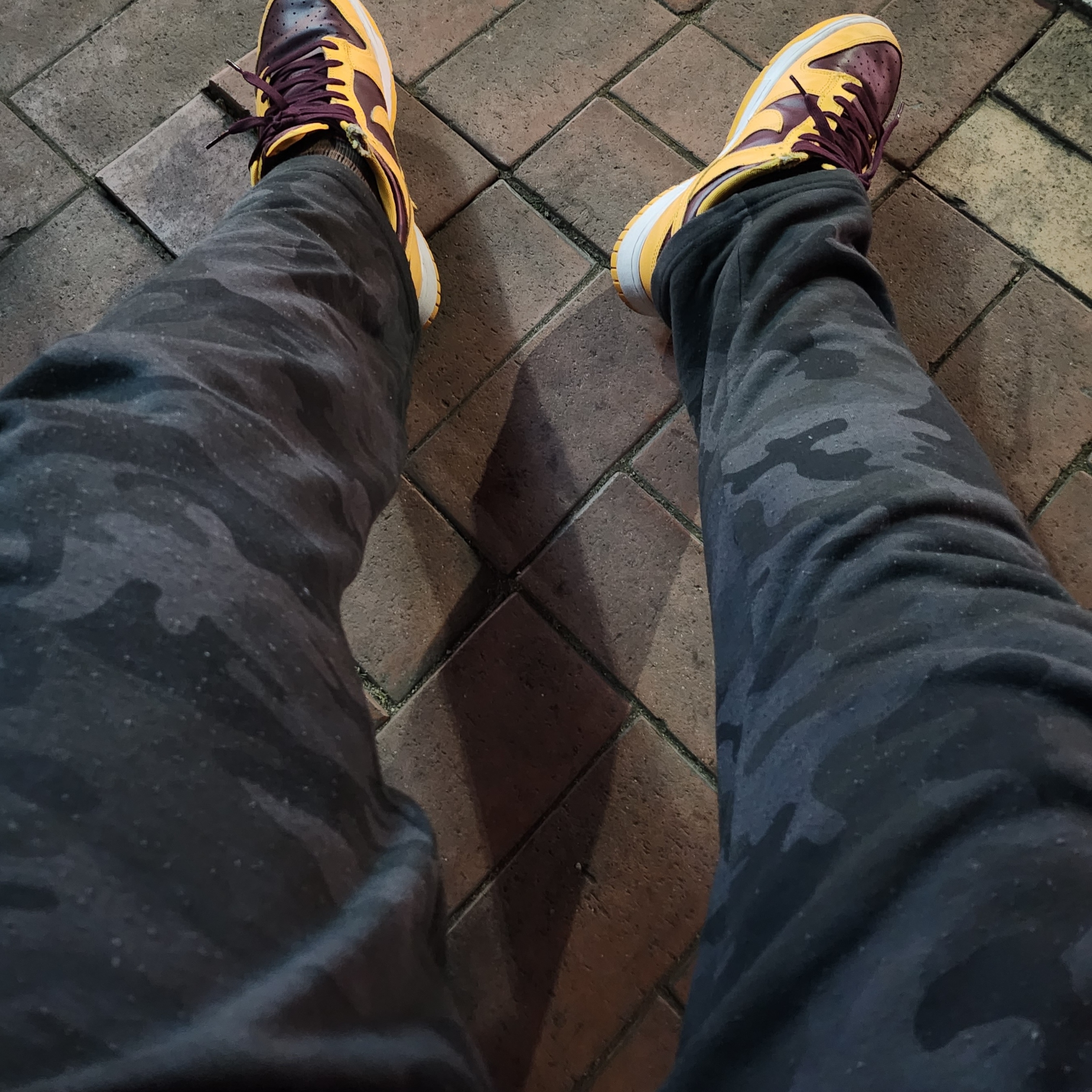 Nike Dunk Low Retro University Gold and Deep Maroon 착용 스타일