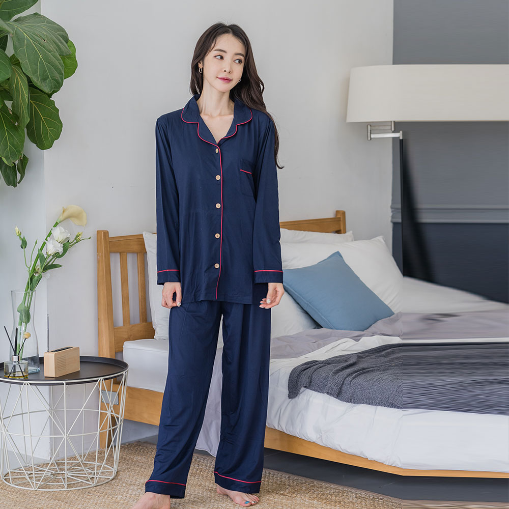[3% 적립] (W) 에이원 기모 단색 카라 잠옷 세트 네이비([3% 적립] (W) Aone Fleece Solid Collar Pajama Set Navy) - 2
