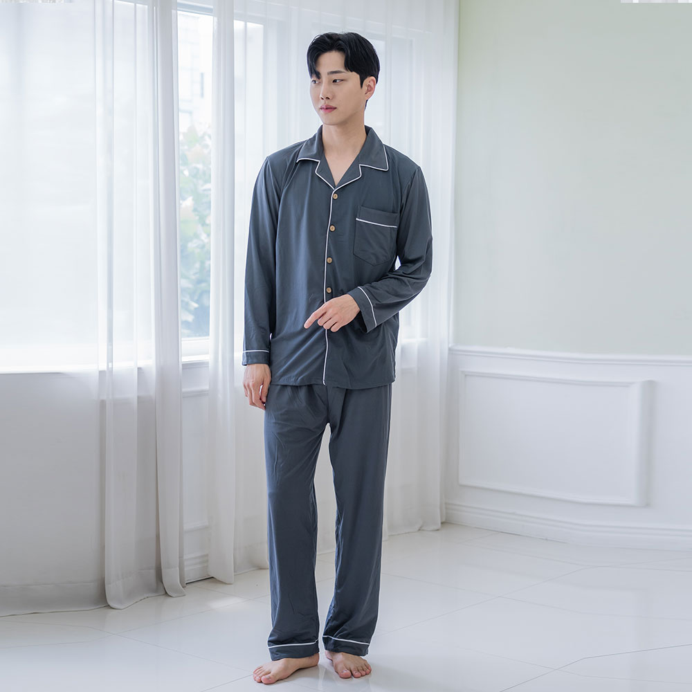 [3% 적립] 에이원 기모 단색 카라 잠옷 세트 다크그레이([3% 적립] Aone Fleece Solid Collar Pajama Set Dark Gray) - 2