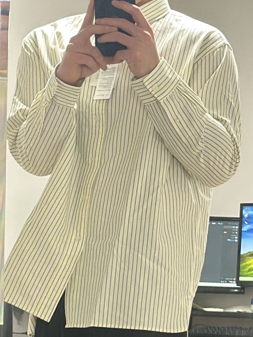 Uniqlo x JW Anderson Oxford Oversized Shirt Stripe Yellow - KR 착용 스타일