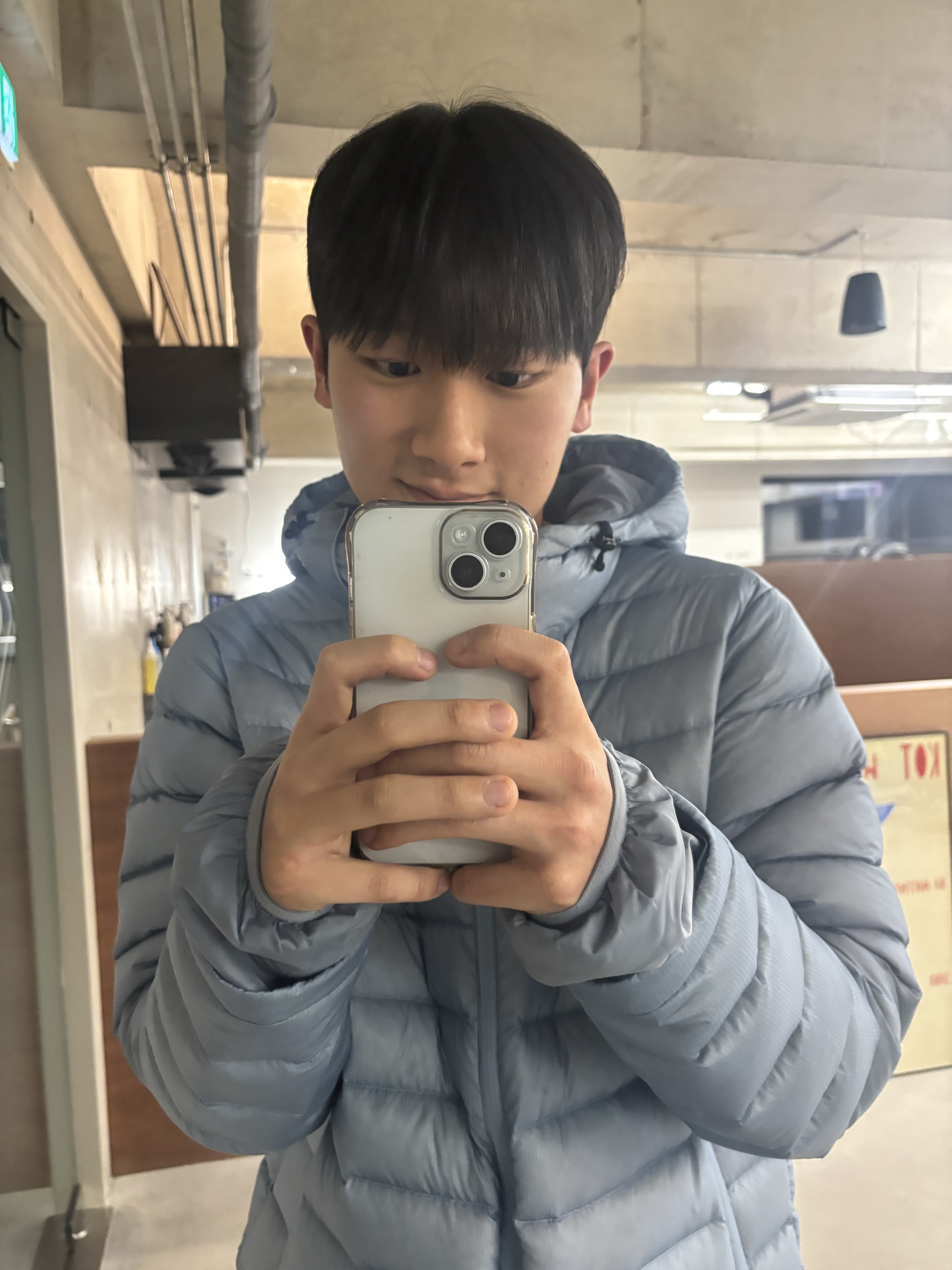 Sansan Gear Suffix Puffer Jacket Sky Blue - 24FW 착용 스타일 - 2