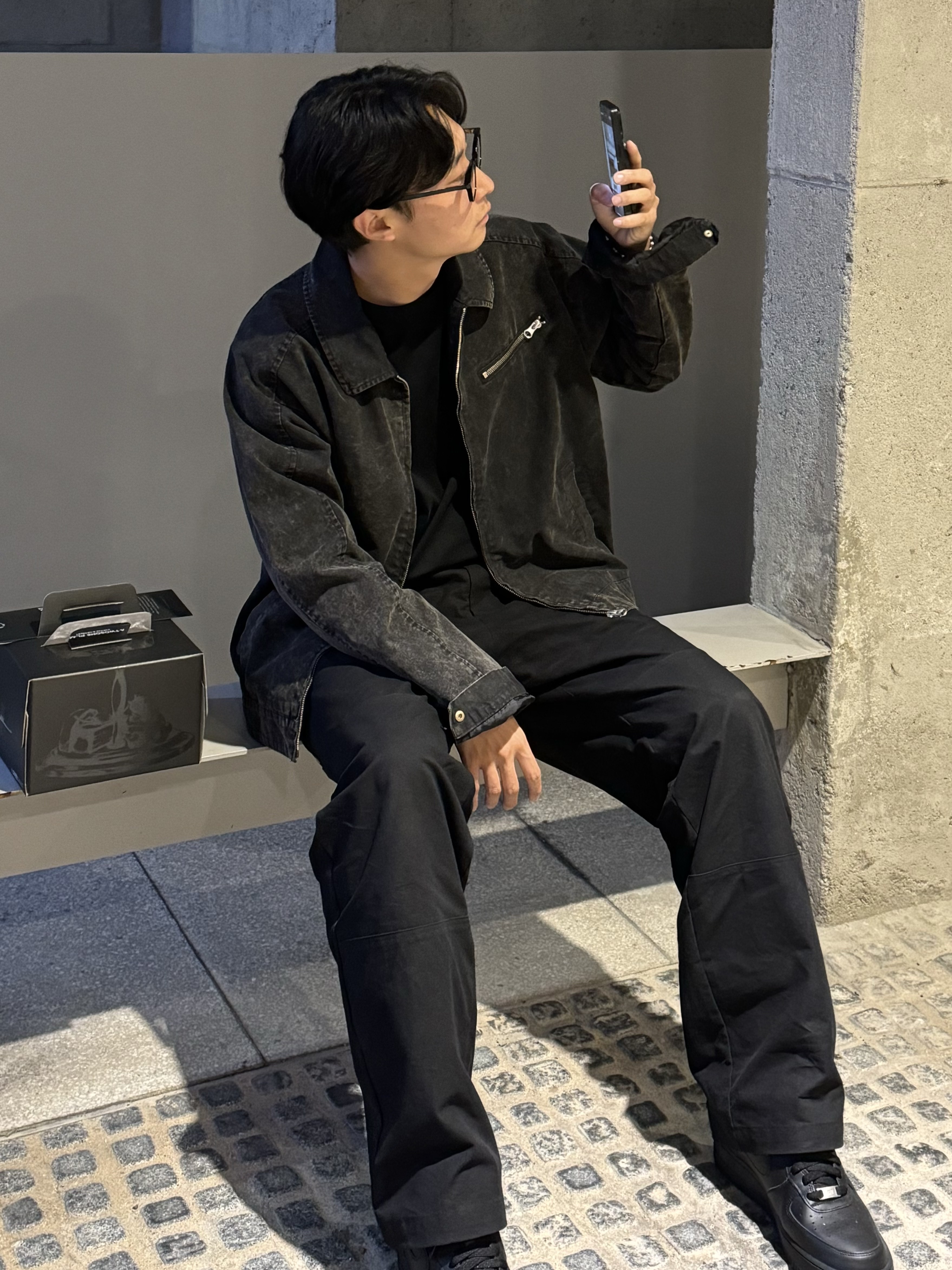 Permanent Archive Vintage Washing Jacket Black, Nike Air Force 1 '07 Low Triple Black 착용 스타일