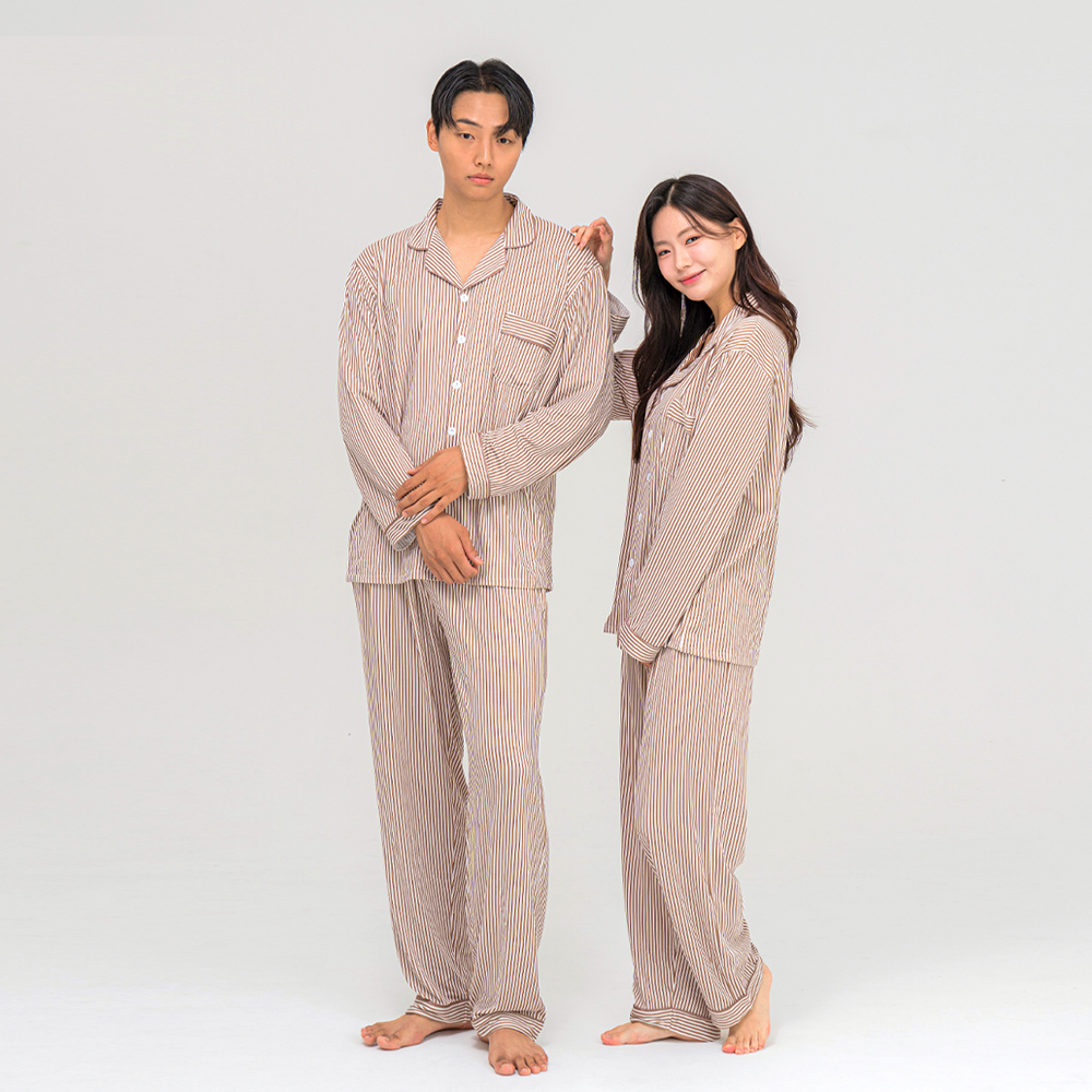 [3% 적립] 에이원 유니섹스 피치 기모 클래식 라인 카라 잠옷 세트 브라운([3% 적립] Aone Unisex Peach Fleece Classic Line Collar Pajama Set Brown) - 2
