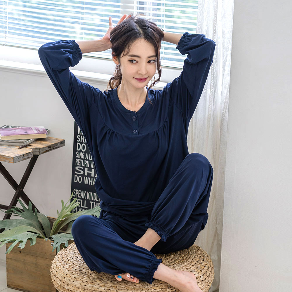 [3% 적립] (W) 에이원 피치 기모 라운드 잠옷 세트 네이비([3% 적립] (W) Aone Peach Fleece Round Pajama Set Navy) - 2
