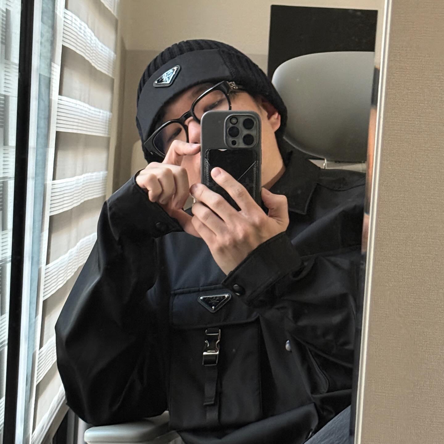 Prada Re-Nylon Gabardine and Wool Beanie Black, Chrome Hearts Cuntvoluted Black 착용 스타일 - 1
