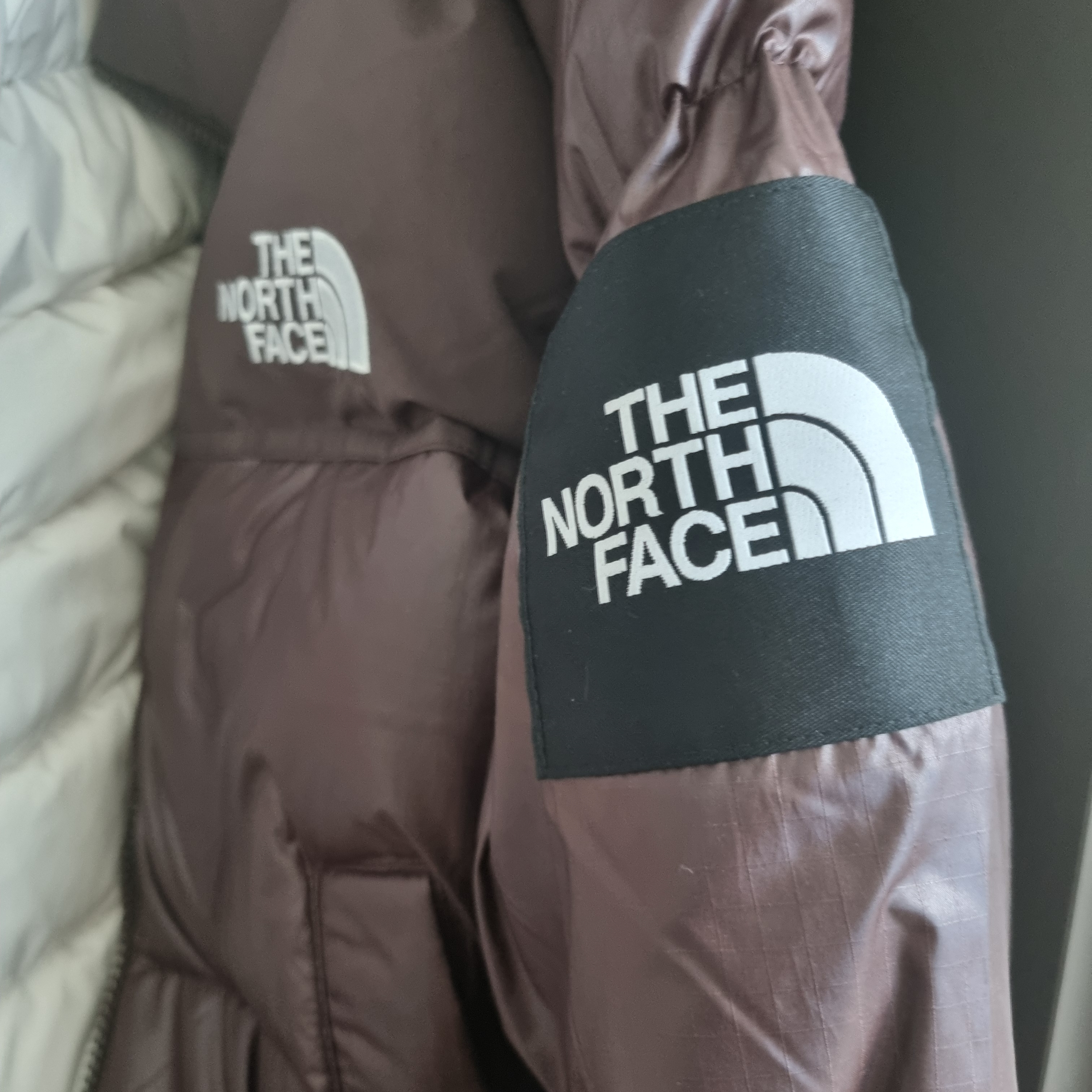 (W) The North Face White Label Novelty Nuptse RDS Down Jacket Cocoa Brown 착용 스타일