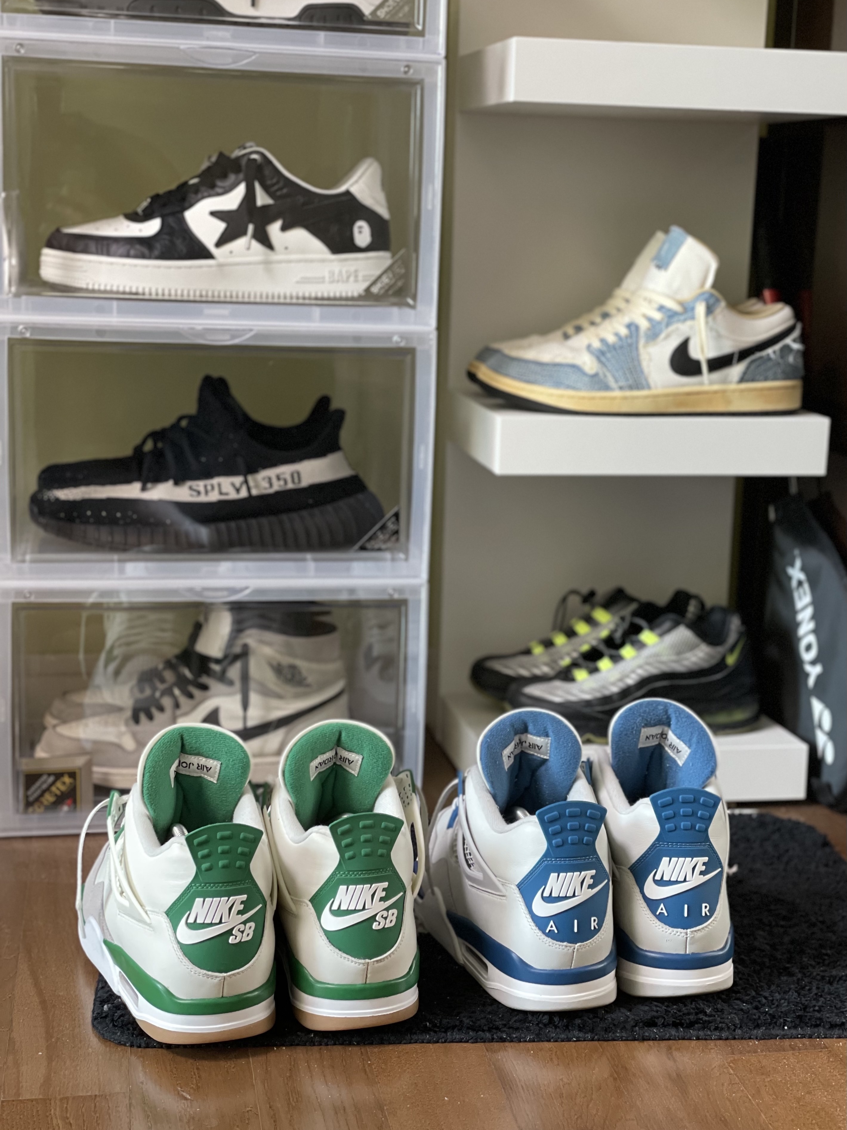 Jordan 4 x Nike SB Retro SP Pine Green, Jordan 4 Retro Industrial Blue 착용 스타일