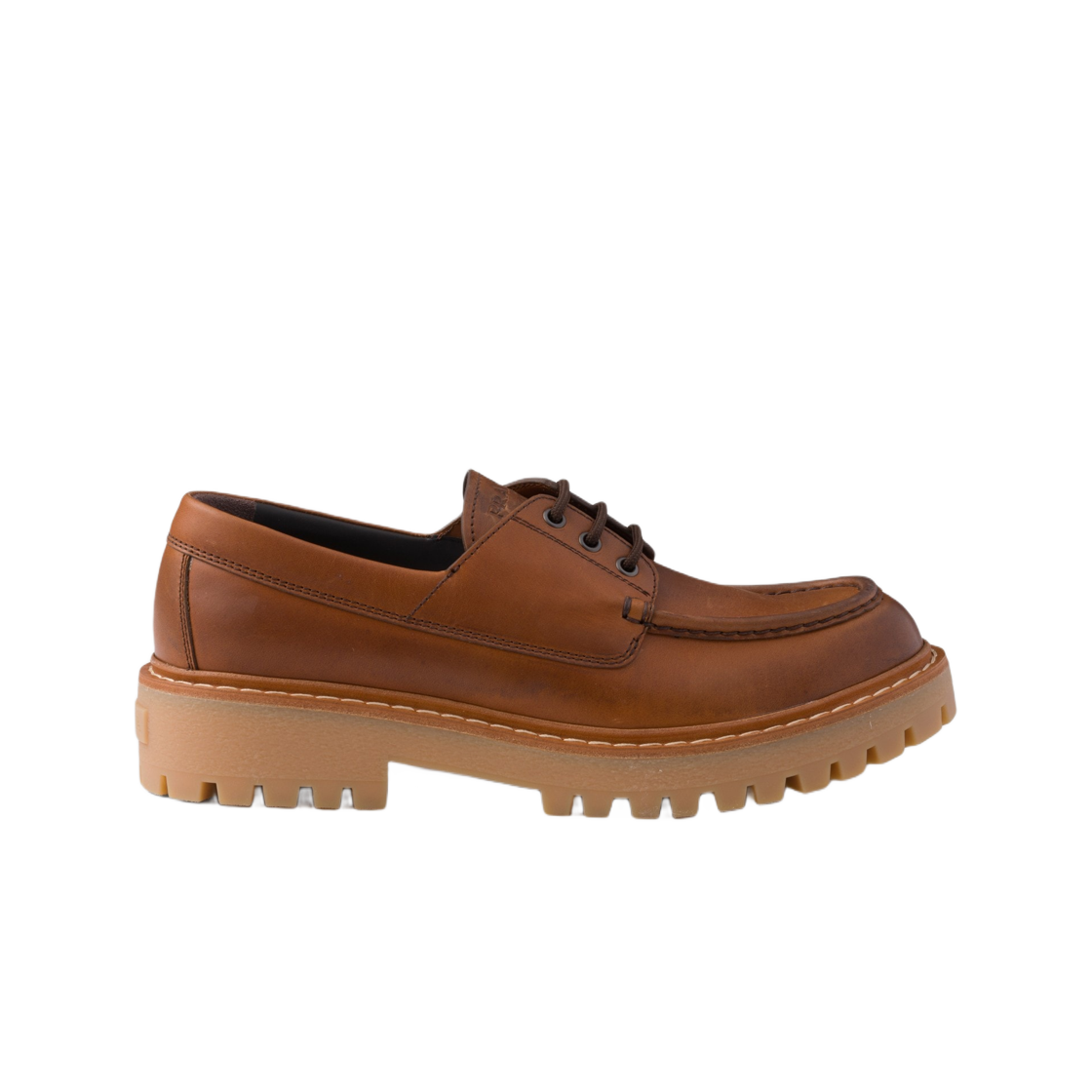 2EE416-070-F0046 Prada Laced Leather Loafers Cognac
