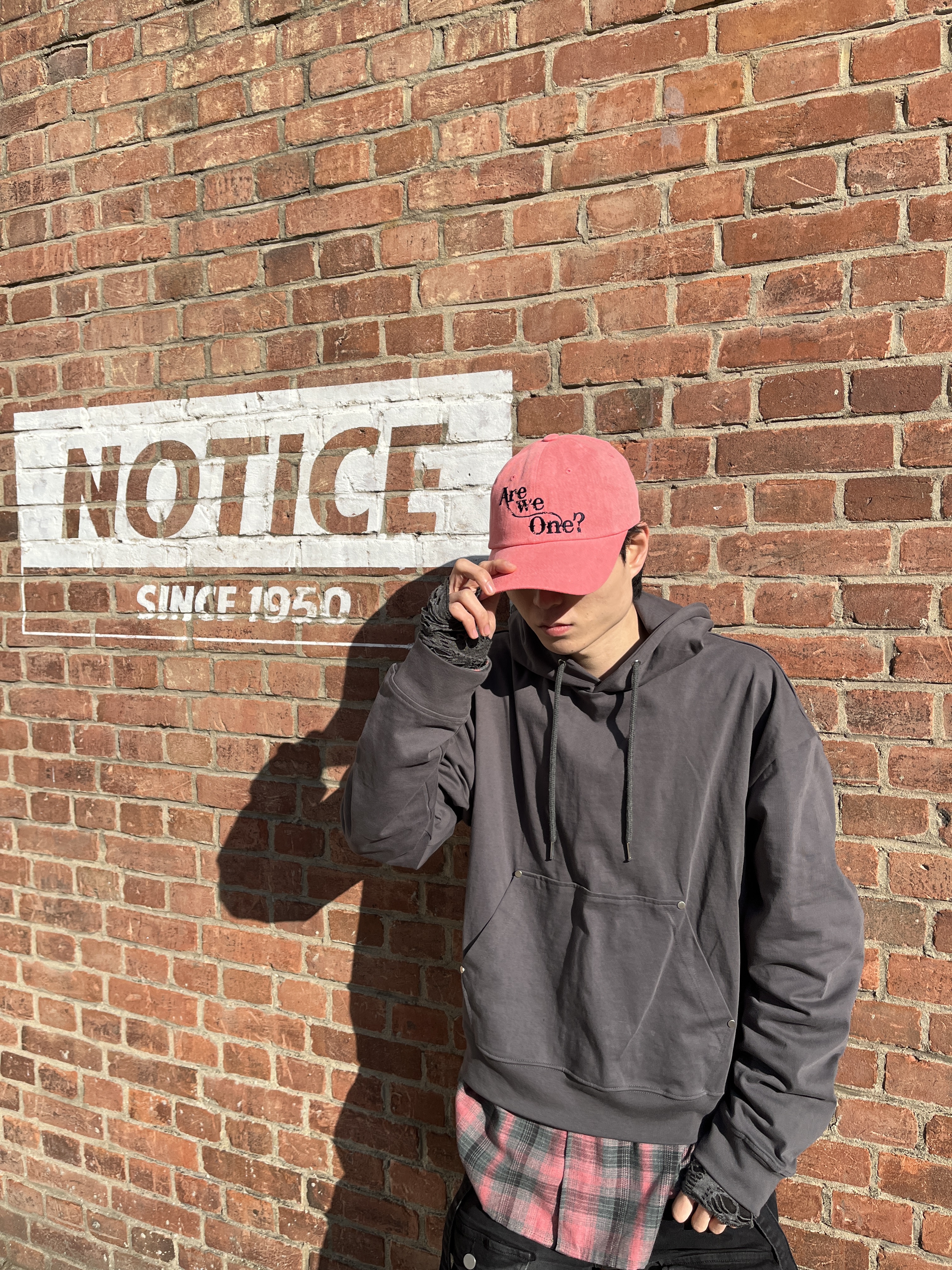 DVAN Are We One? Pigment Emb Ball Cap Neon Pink 착용 스타일 - 1