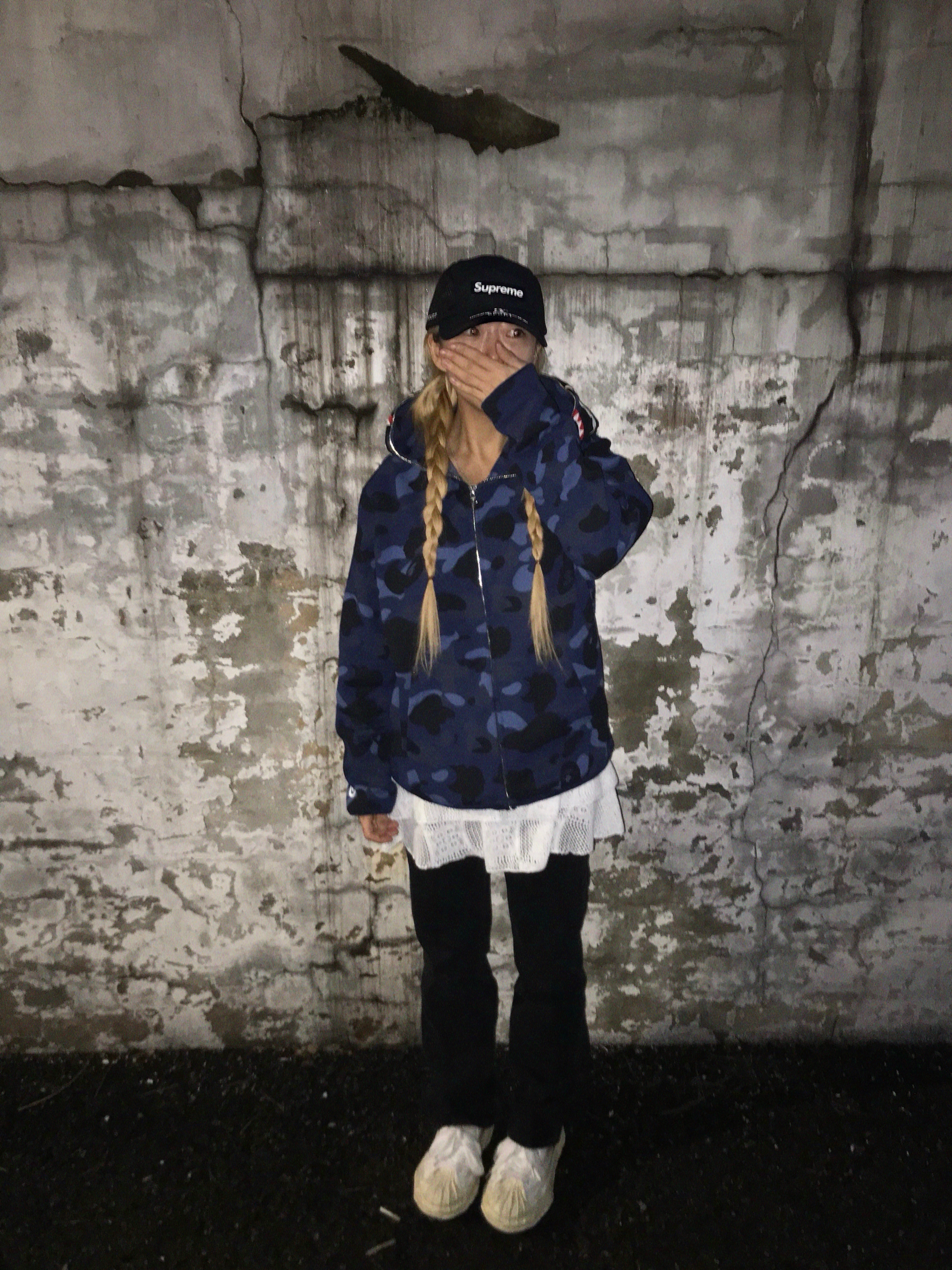 BAPE Color Camo Shark Full Zip Hoodie Navy, Supreme Mesh Side Panel Camp Cap Black - 24SS 착용 스타일