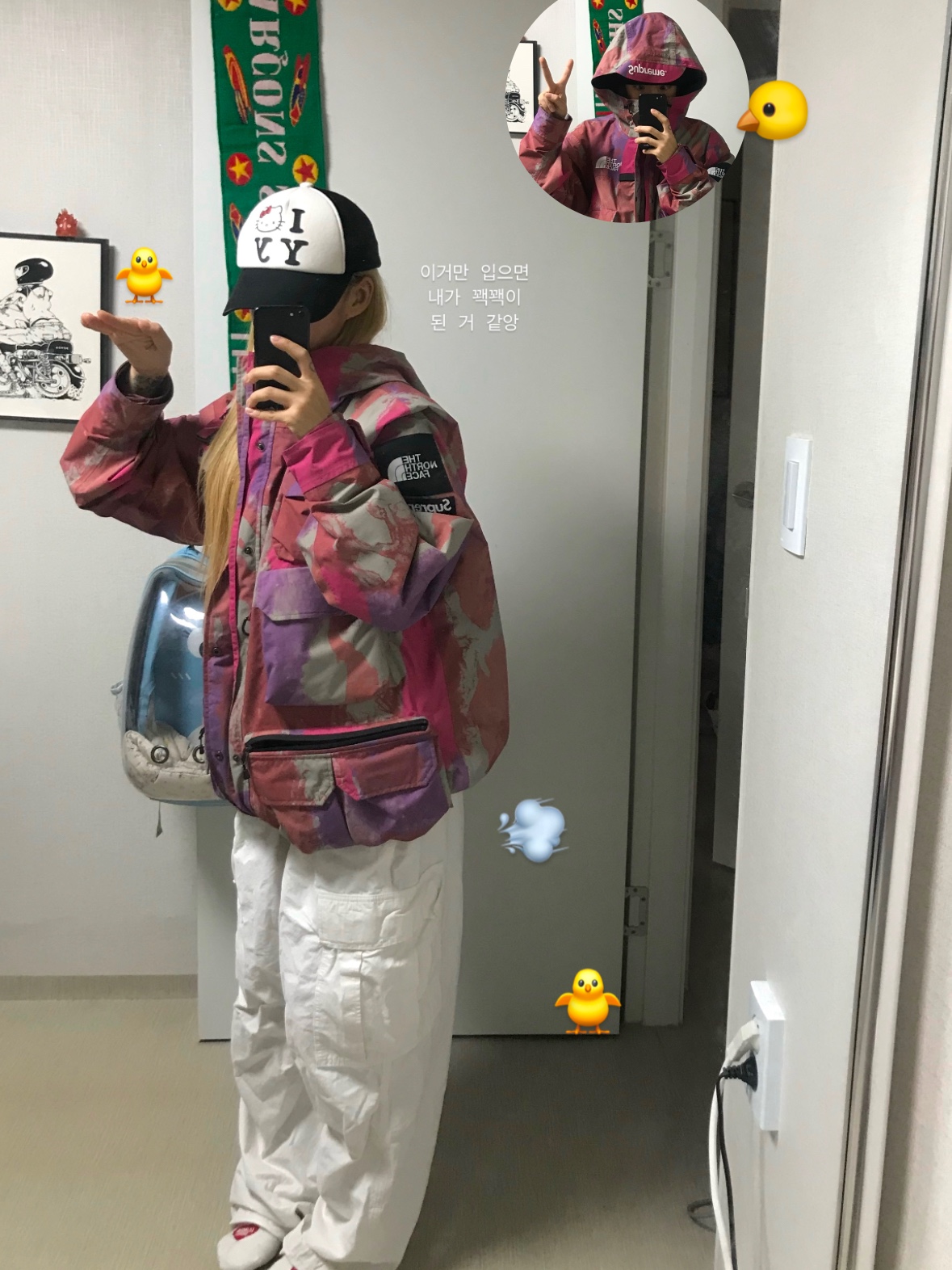 Supreme x The North Face Cargo Jacket Multi-Color - 20SS, Open Yy x Hello Kitty Trucker Cap Black 착용 스타일