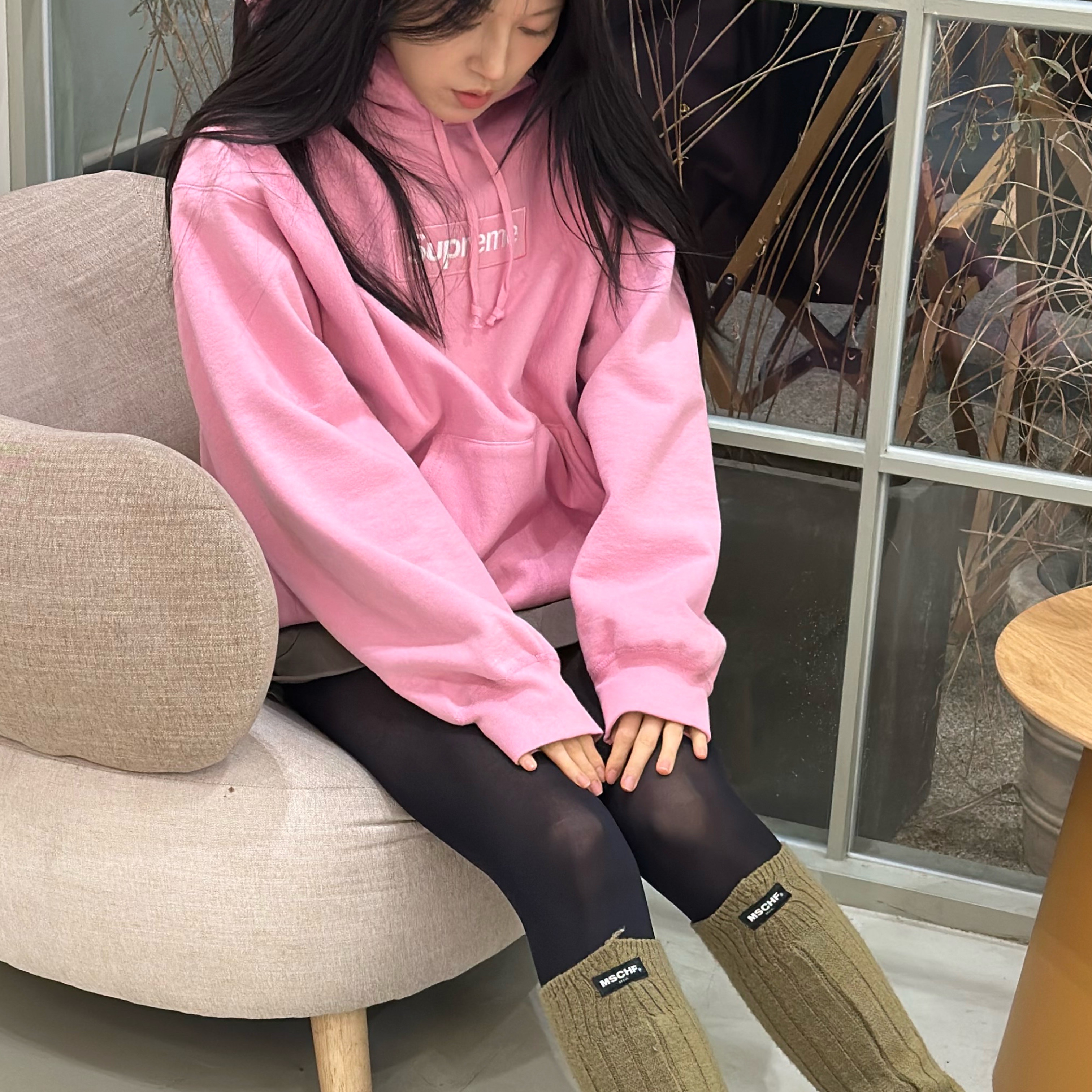 Supreme Box Logo Hooded Sweatshirt Dusty Pink - 24FW 착용 스타일