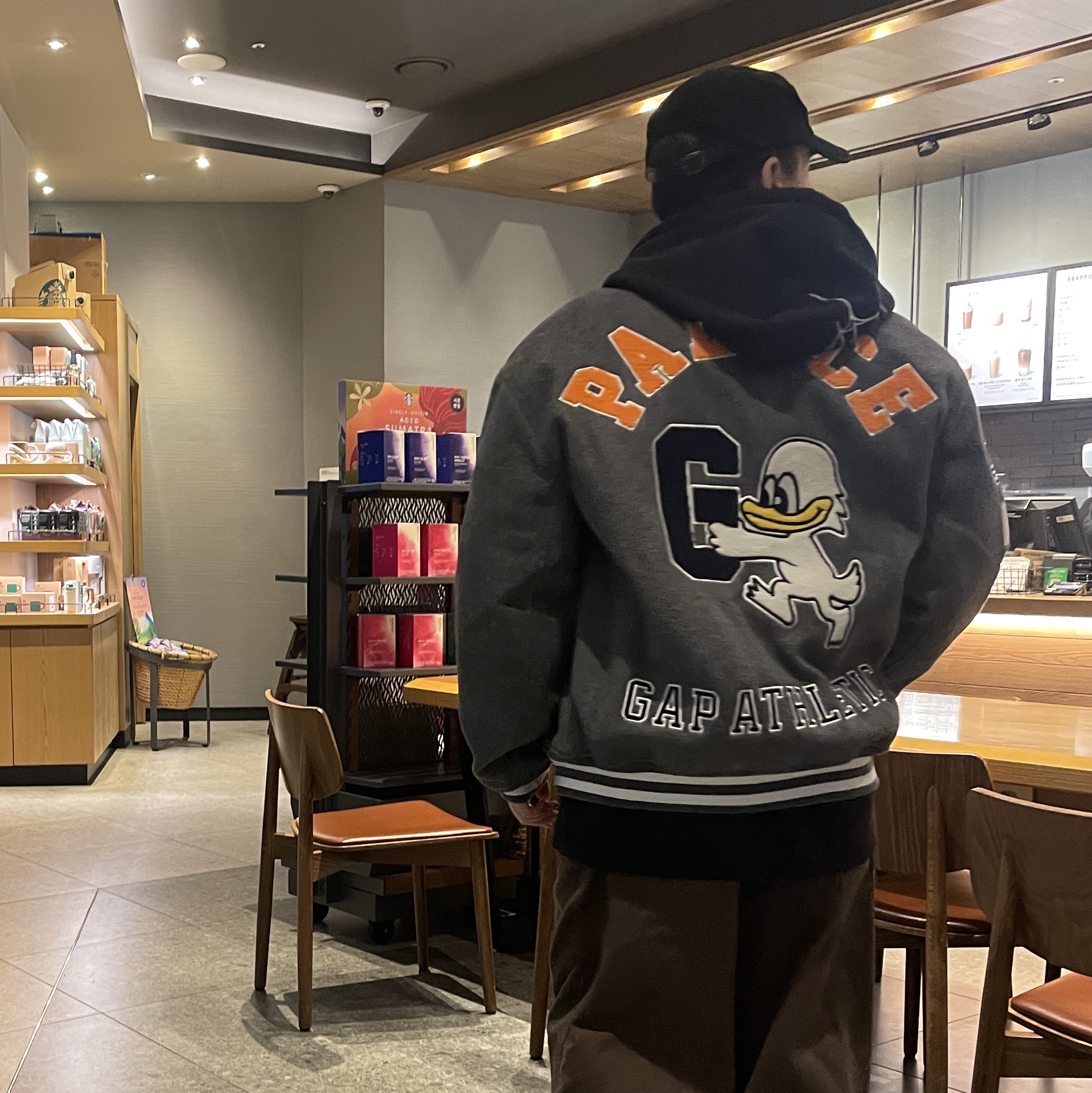 Palace x Gap Varsity Jacket Grey - 24SS 착용 스타일