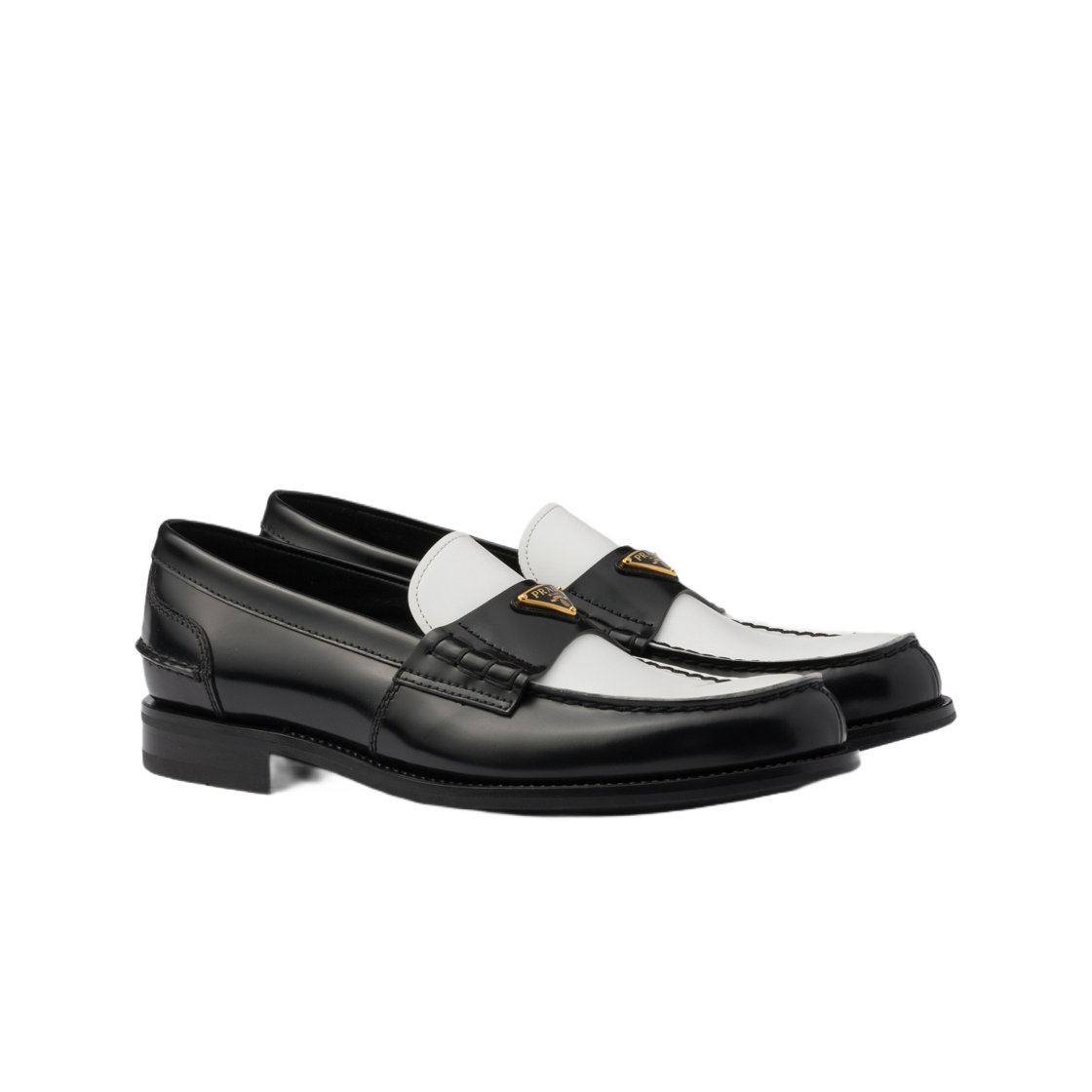 프라다 투톤 브러쉬드 레더 로퍼 블랙 화이트(Prada Two-Tone Brushed Leather Loafers Black White) - 2