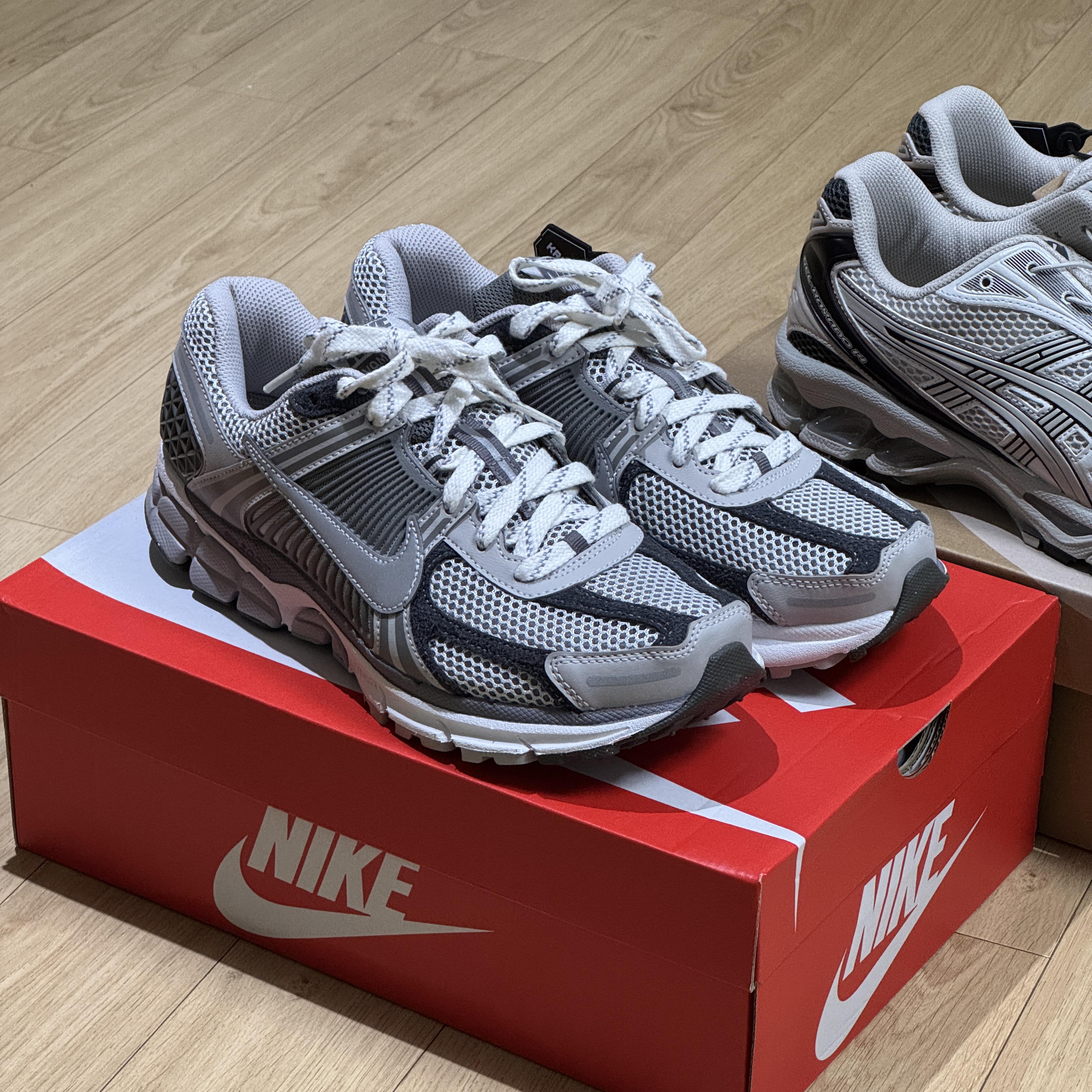 Nike Zoom Vomero 5 PRM Light Iron Ore and Flat Fewter 착용 스타일