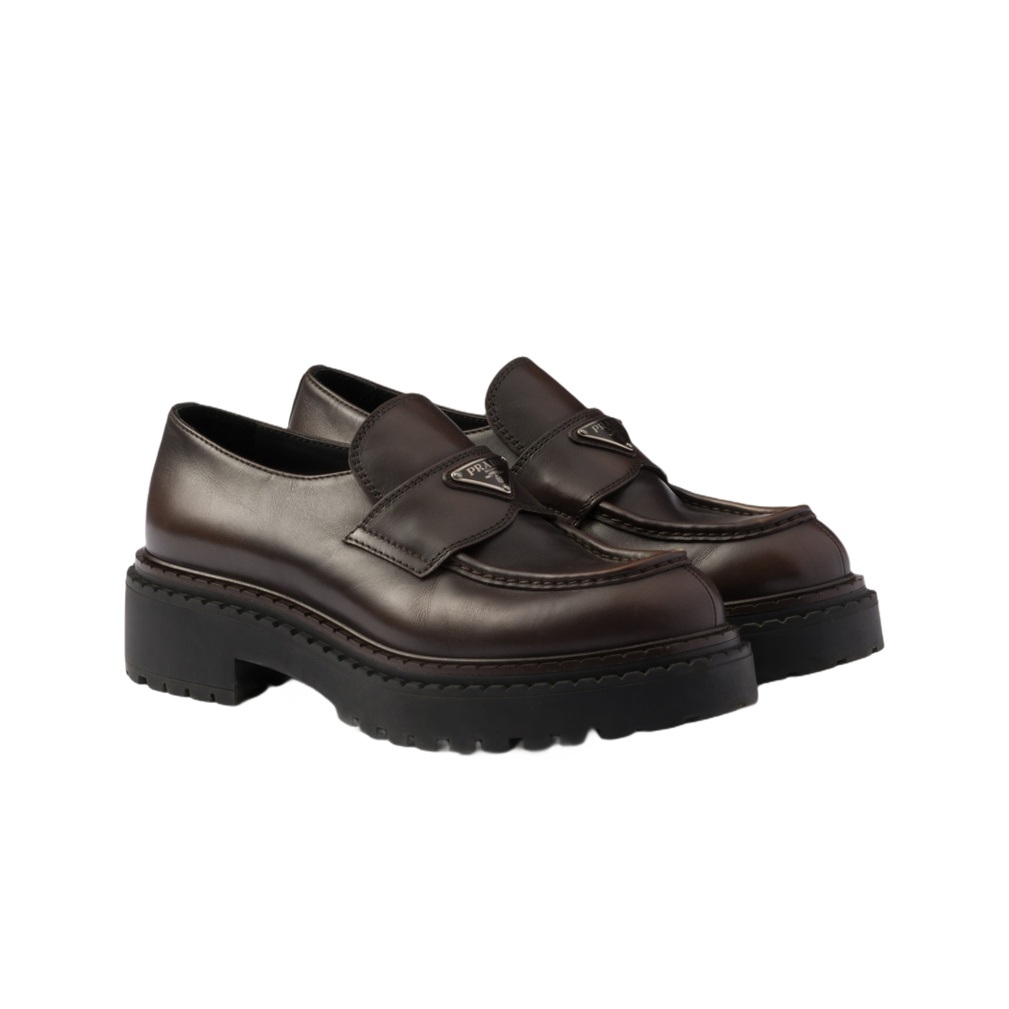 프라다 더블 초콜릿 레더 로퍼 다크 브라운(Prada Double Chocolate Leather Loafers Dark Brown) - 2