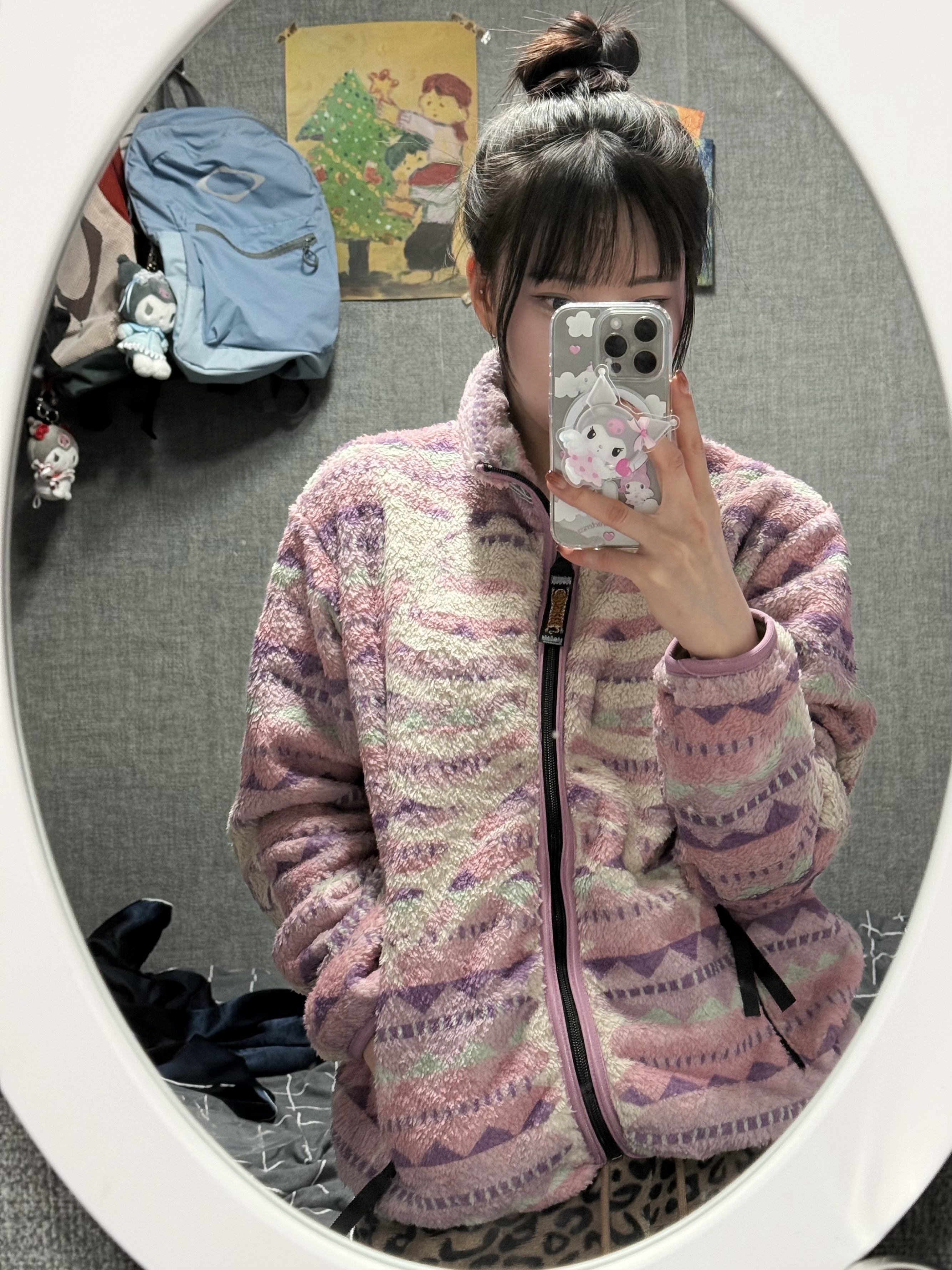 Kapital Ashland Stripe & Bone Fleece Zip Blouson Pink 착용 스타일