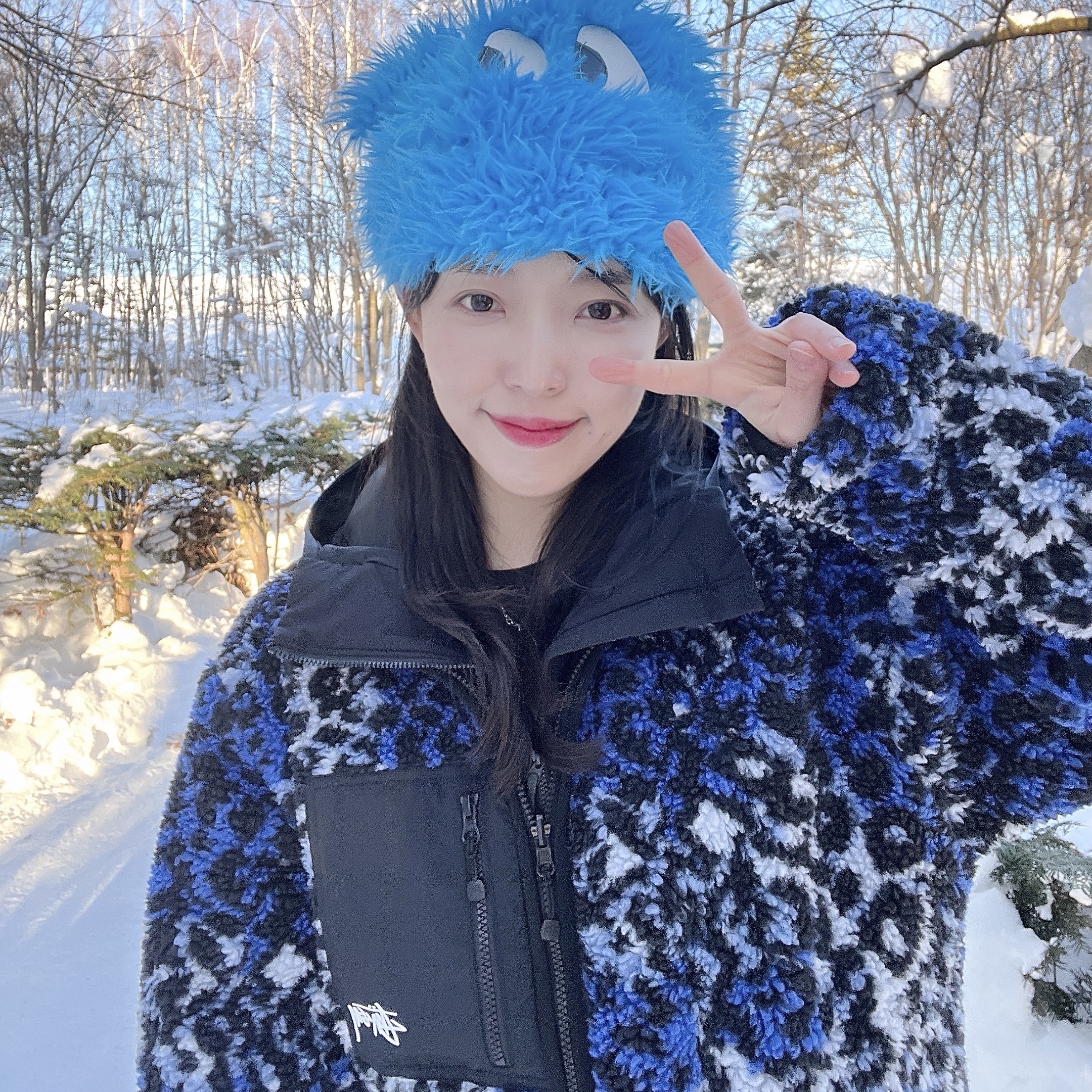 Stussy Sherpa Reversible Jacket Blue Leopard 착용 스타일 - 1