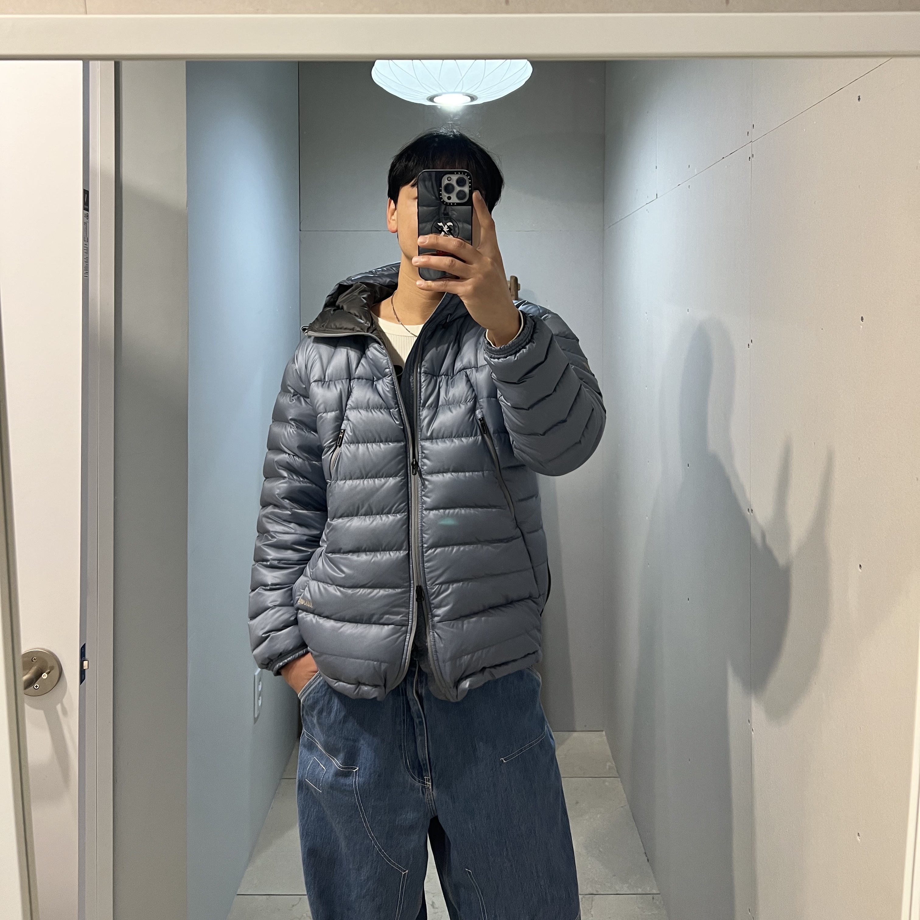 Descente Allterrain x JJJJound Down Jacket Storm Blue 착용 스타일