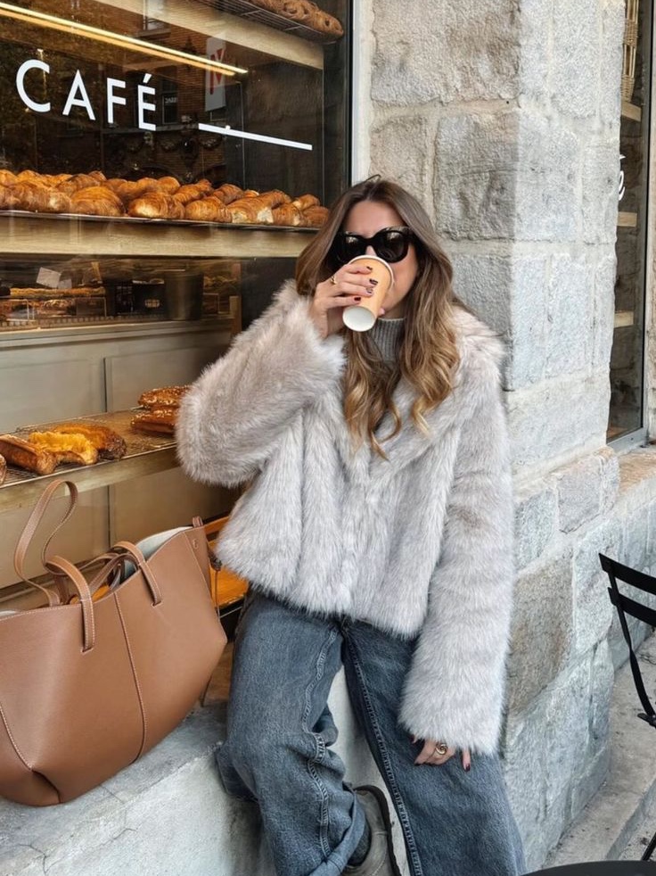 Haveless Blair Faux Fur Jacket Black, (W) Zara Faux Fur Jacket Ecru 착용 스타일 - 2