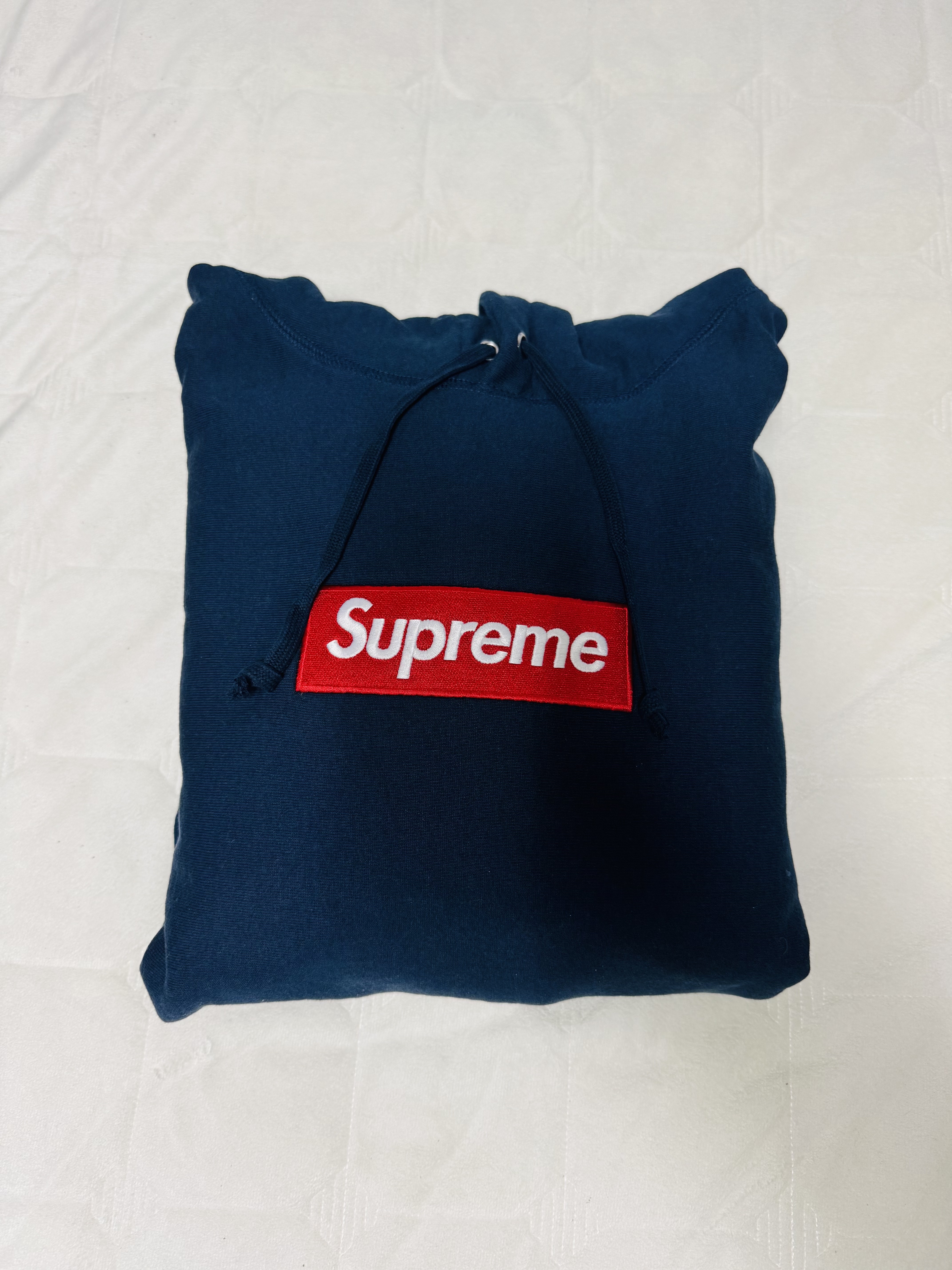 Supreme Box Logo Hooded Sweatshirt Navy - 24FW 착용 스타일