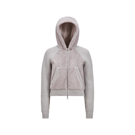 (W) Moncler Padded Wool & Teddy Zip Up Hoodie Grey - 25SS