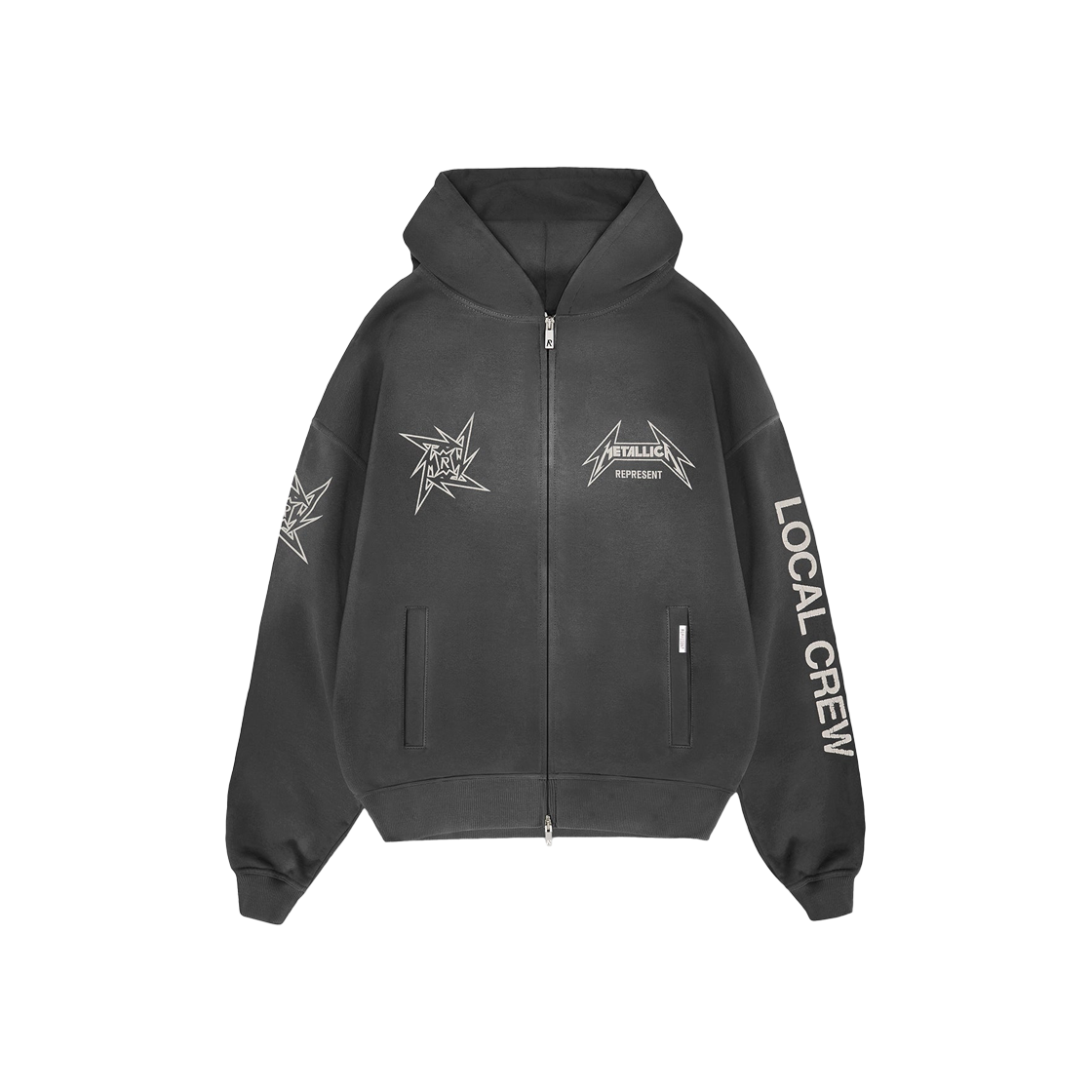 리프레젠트 x 메탈리카 40주년 집 후디 스테인드 블랙 - 25SS(Represent x Metallica 40 Year Anniversary Zip-Thru Hoodie Stained Black - 25SS)