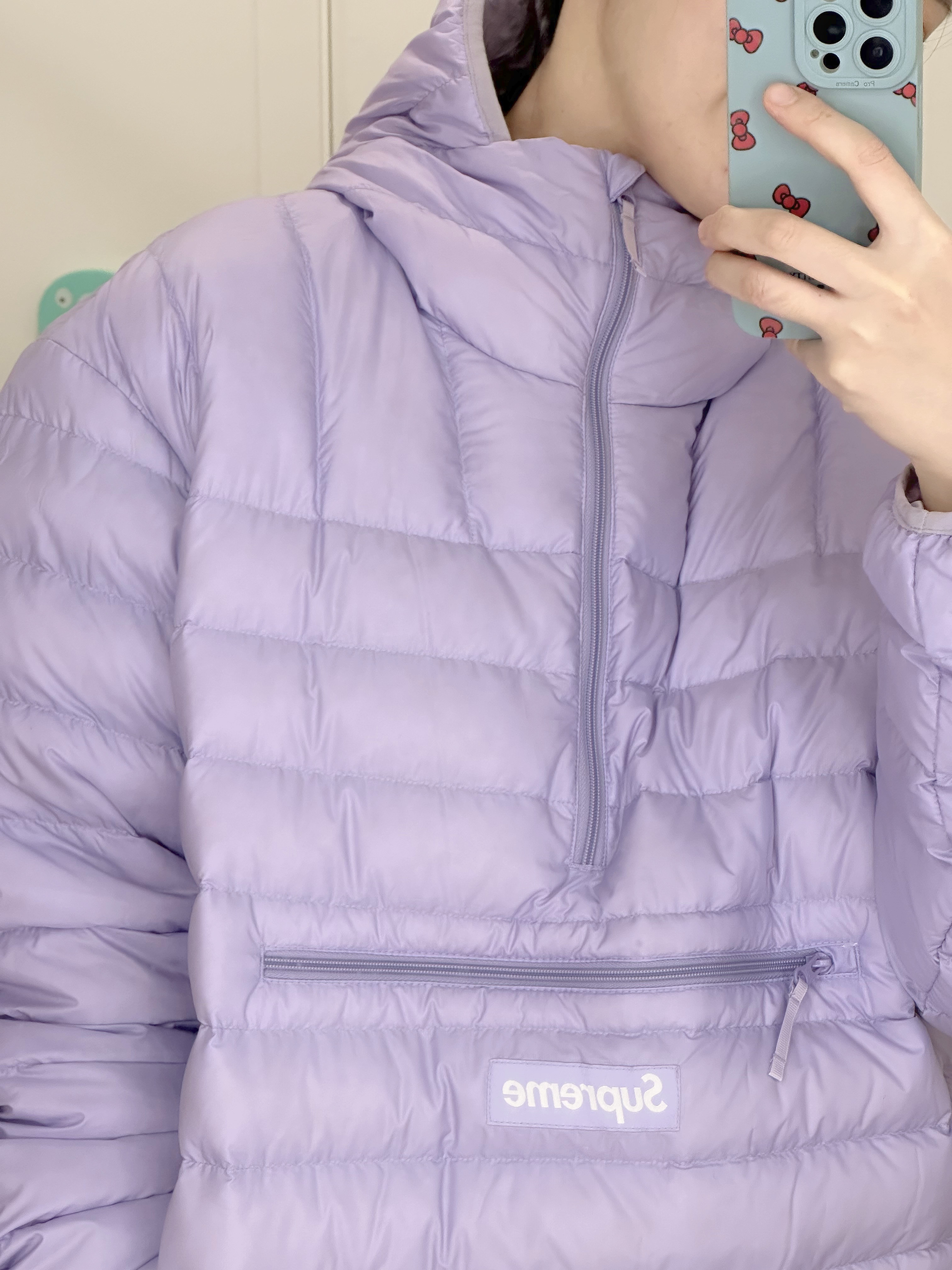 Supreme Micro Down Half Zip Hooded Pullover Lilac - 24FW 착용 스타일 - 2