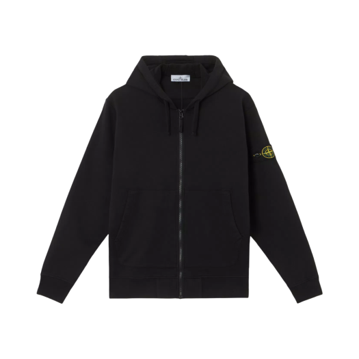 Stone Island 6100042 Organic Cotton Fleece Hooded Sweatshirt with Drawstring Hood and Zipper Black - 25SS