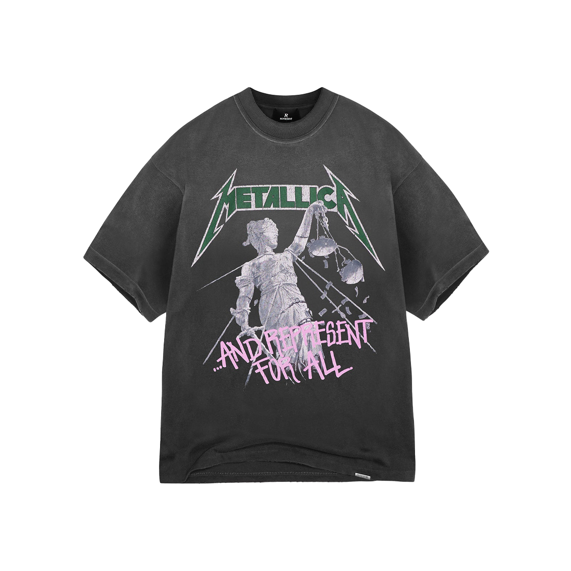 리프레젠트 x 메탈리카 저스티스 SS 티셔츠 스테인드 블랙 - 25SS(Represent x Metallica Justice SS T-Shirt Stained Black - 25SS)
